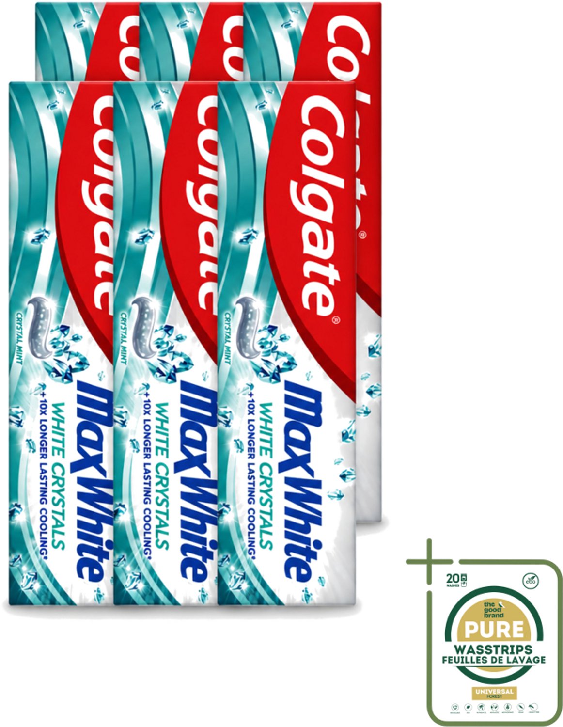 6 x Colgate - Max White - Whitening Crystals - Tandpasta - 100ml - Wasstrips - Tandpasta - Witte Tanden - Whitening Crystals - Tanden Witter Maken - Vlekverwijdering
