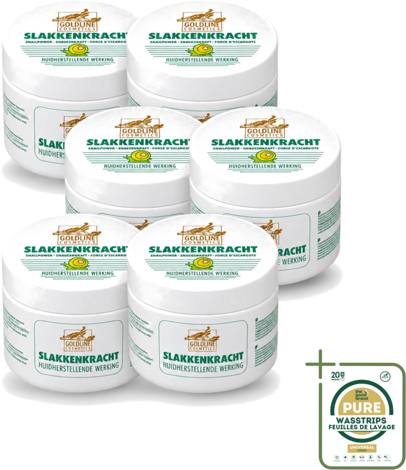 6 x Goldline - Bodycrème - Slakkenkracht - Huidverzorging - Verzachtend - 250 ml - Wasstrips - Huidverzorging - Slakkenkracht - Bodycrème - Hydratatie - Huidherstel