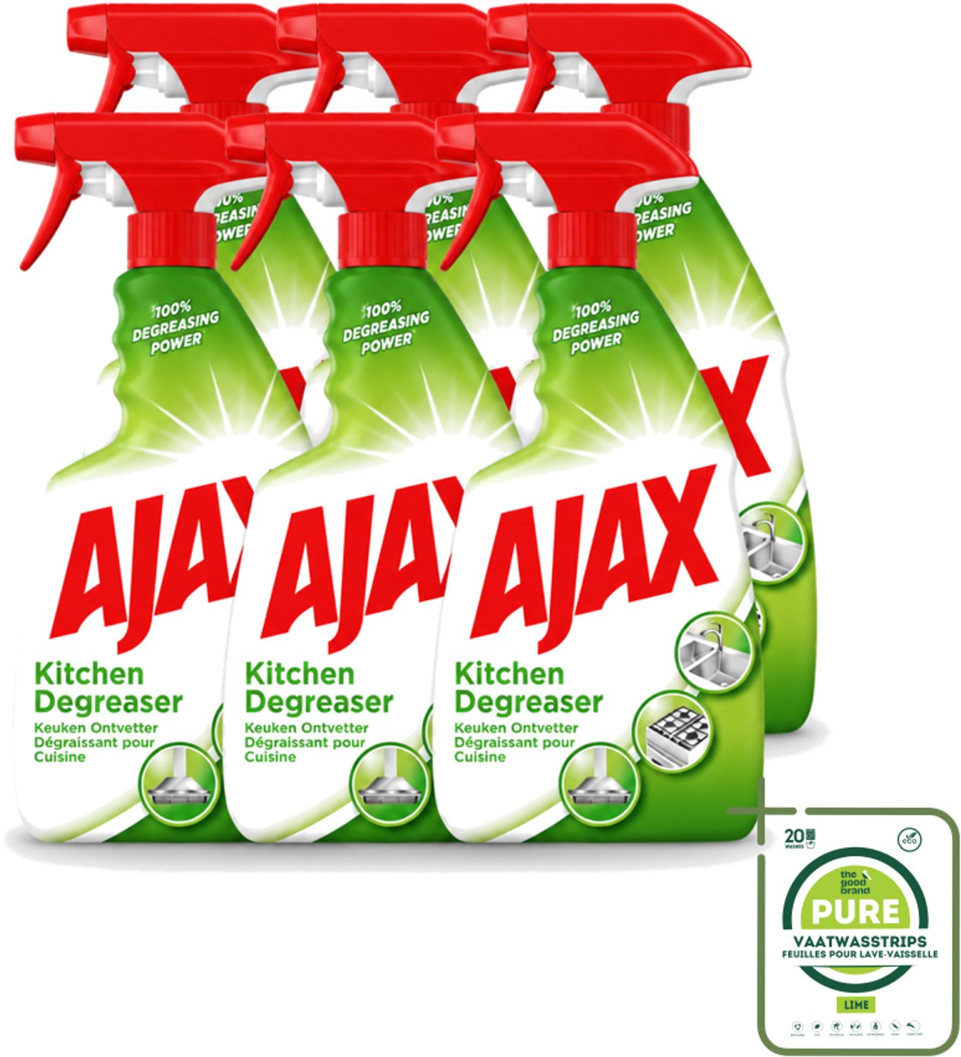 6 x Ajax - Keuken Ontvetter Spray - Verwijdert Hardnekkig Vet - 750 ml - Grootverpakking - Vaatwasstrips - Keuken Reinigen - Vet Verwijderen - Keuken Ontvetter - Ontvetter Spray - Keuken Schoonmaken