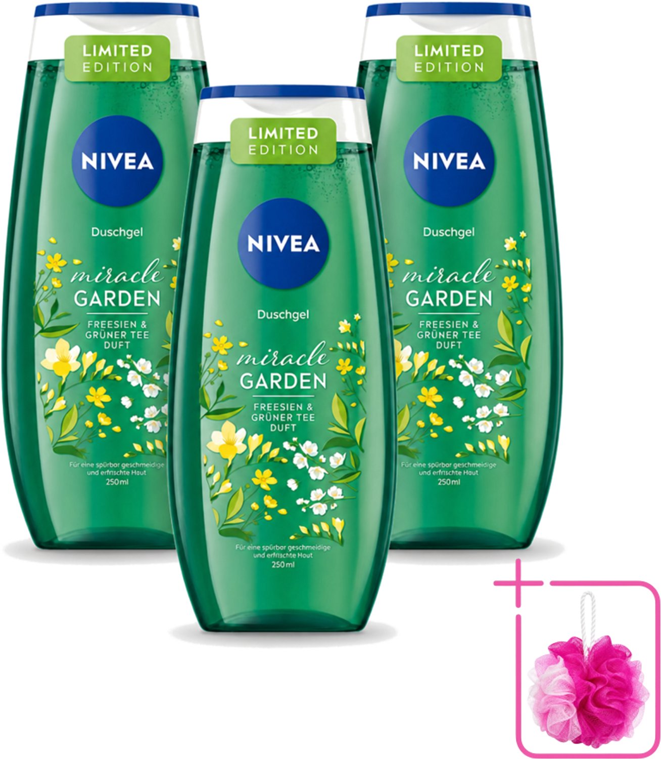 3 x Nivea - Douchegel - Freesia & Groene Thee - 250 ml - Bulkverpakking - Douchegel - Douchemop - Freesia