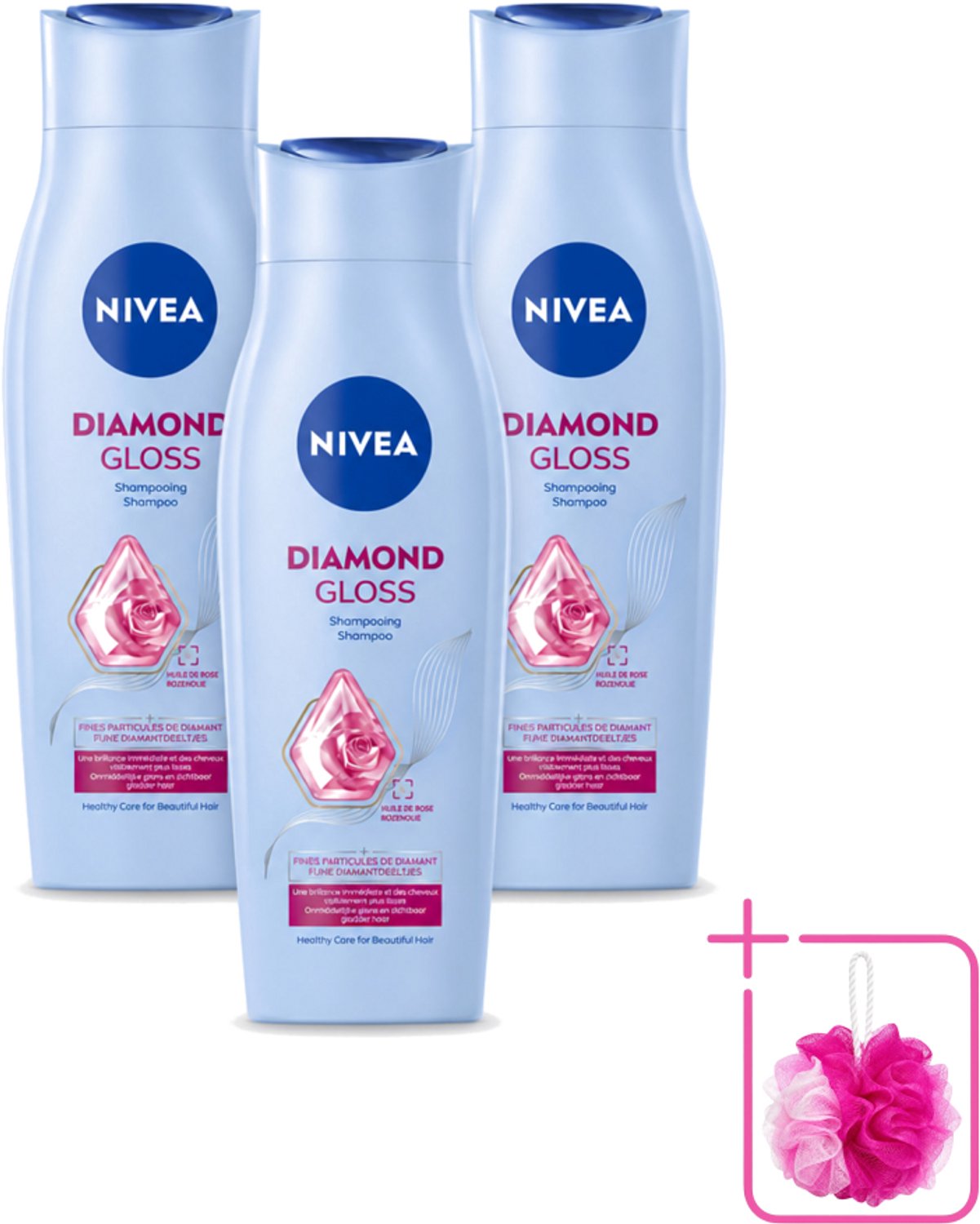 3 x Nivea - Shampoo - Diamond Gloss - 250 ml - Bulkverpakking - Diamanten glans - Douchemop - Haar verzorging