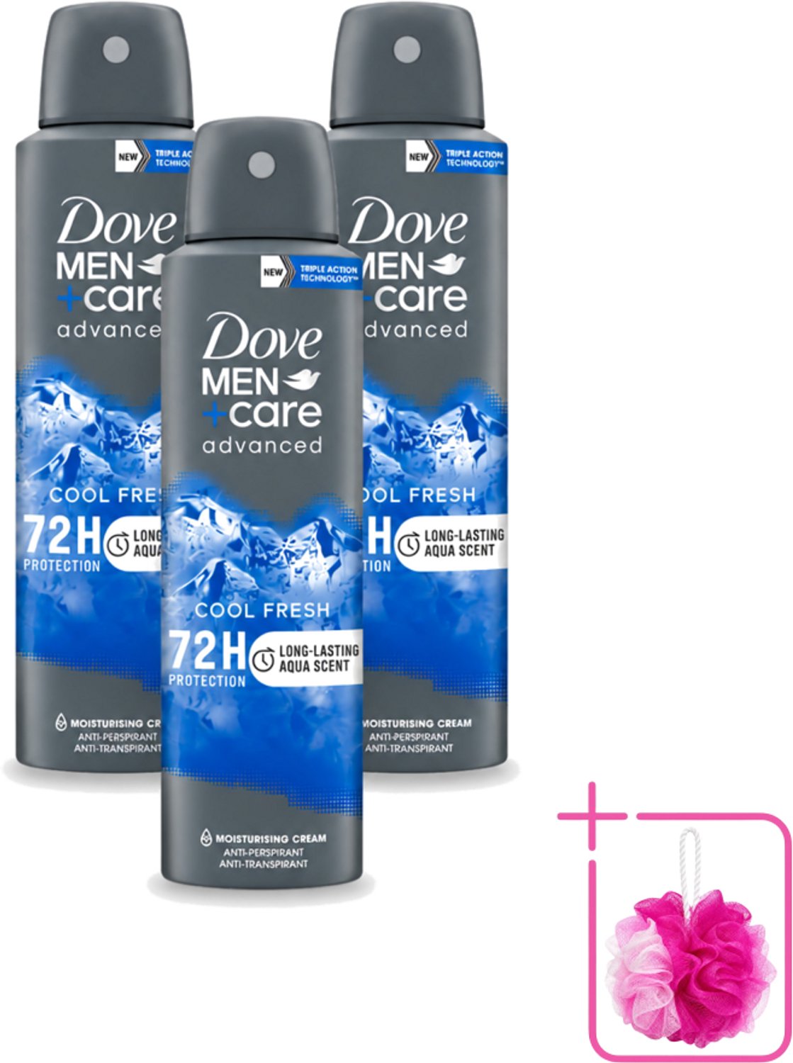 3 x Dove - Deodorant - Men Care Cool Fresh - Verfrissend en langdurige bescherming - 150 ml - Bulkverpakking - Deodorant spray - Douchemop - Zweetvermindering