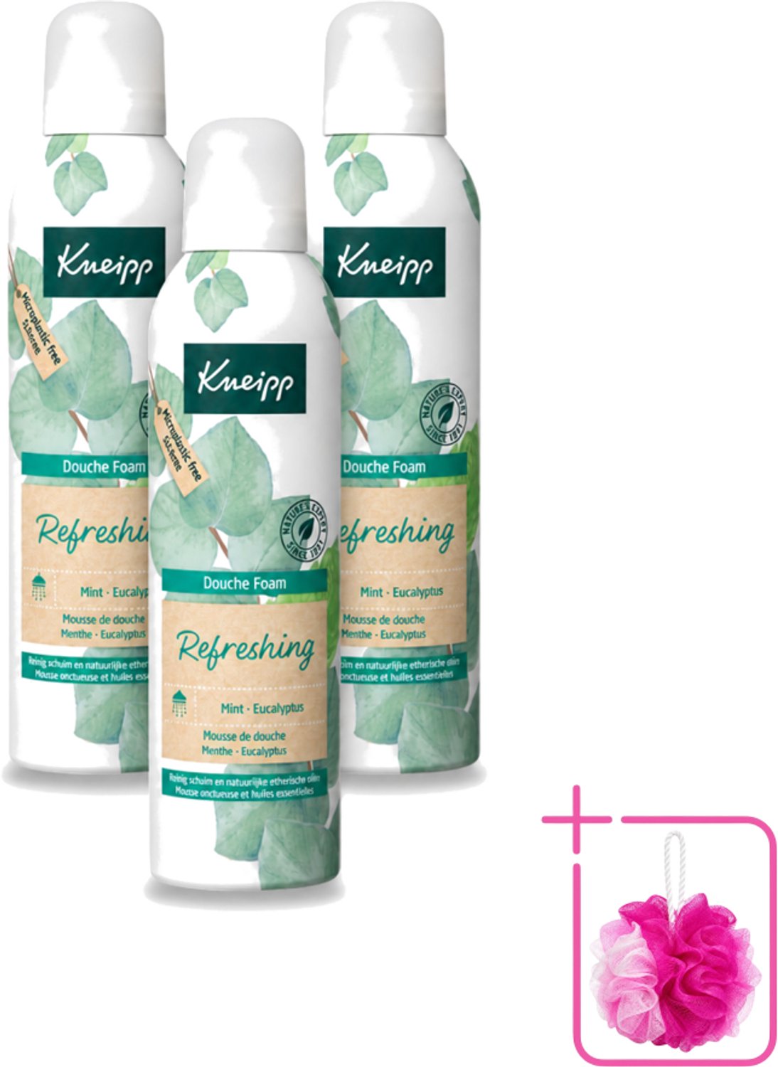 3 x Kneipp - Douchefoam - Mint & Eucalyptus - Vegan - 200 ml - Bulkverpakking - Douchefoam - Douchemop - Mint en eucalyptus