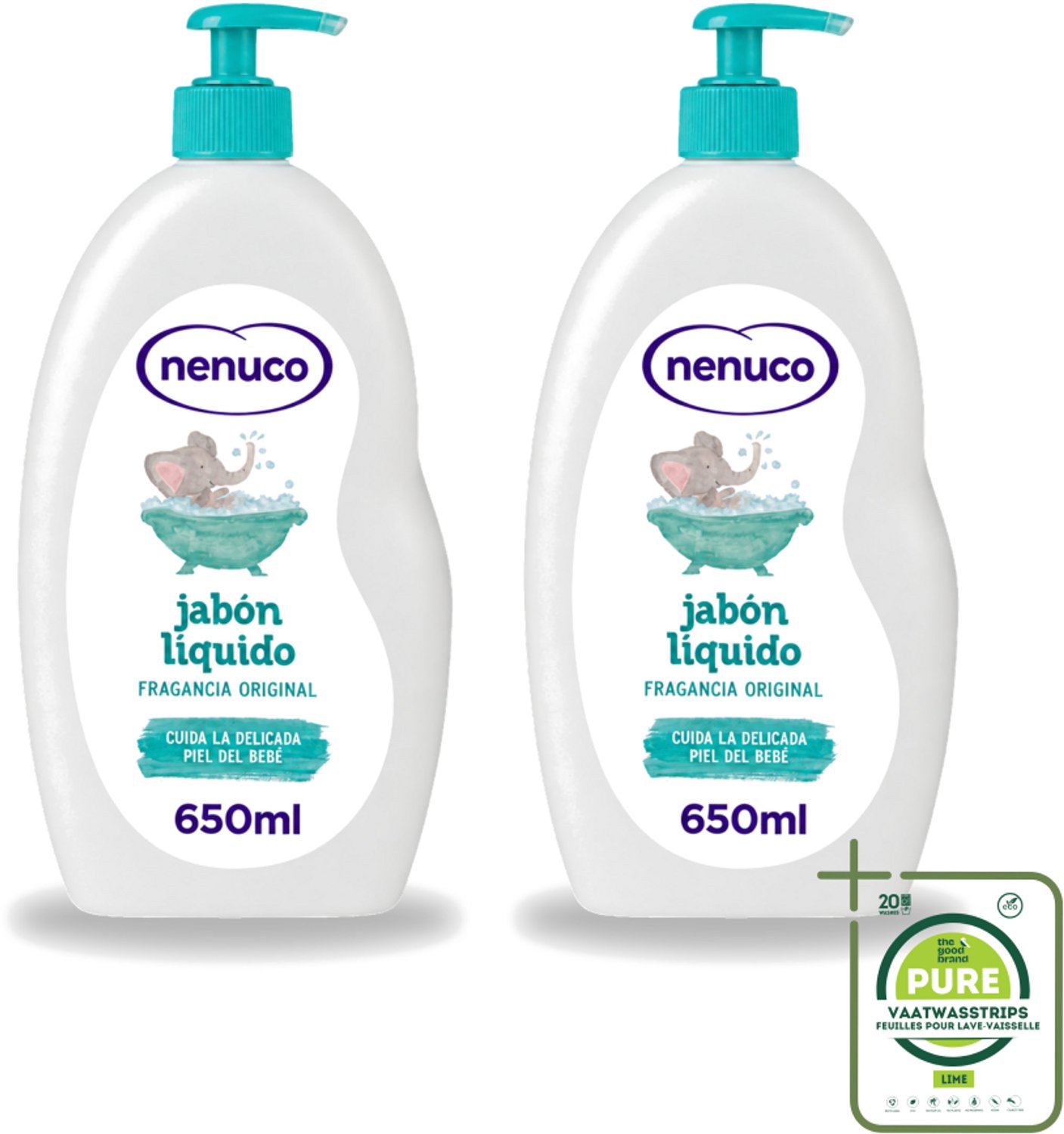 2 x Nenuco - Jabon Líquido - Vloeibare Zeep - Originele Geur - Met Doseerpomp - 650 ml - Grootverpakking - Vaatwasstrips - Vloeibare Zeep - Zeep Voor Baby - Handzeep - Douchegel - Badzeep