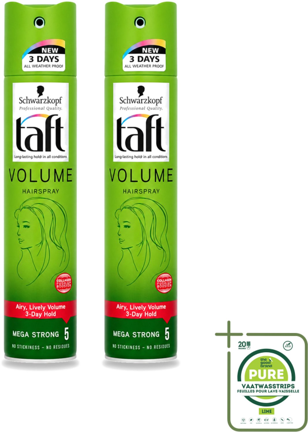 2 x Schwarzkopf - Taft - True Volume Haarspray - Mega Strong - Volumeboost & Fixatie - 250 ml - Grootverpakking - Haarspray - Volume - Fixatie - Fijn Haar - Vegan