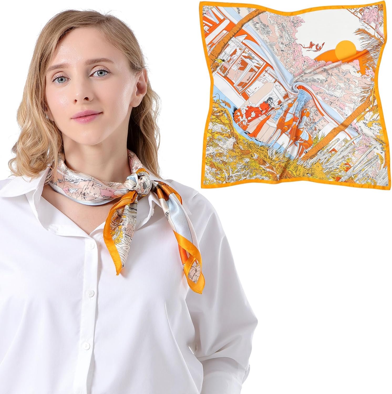 Sjaal dames 100% zijde - oranje/geel/blauw - luxe uitstraling - ideaal voor elke gelegenheid - ShopVlot