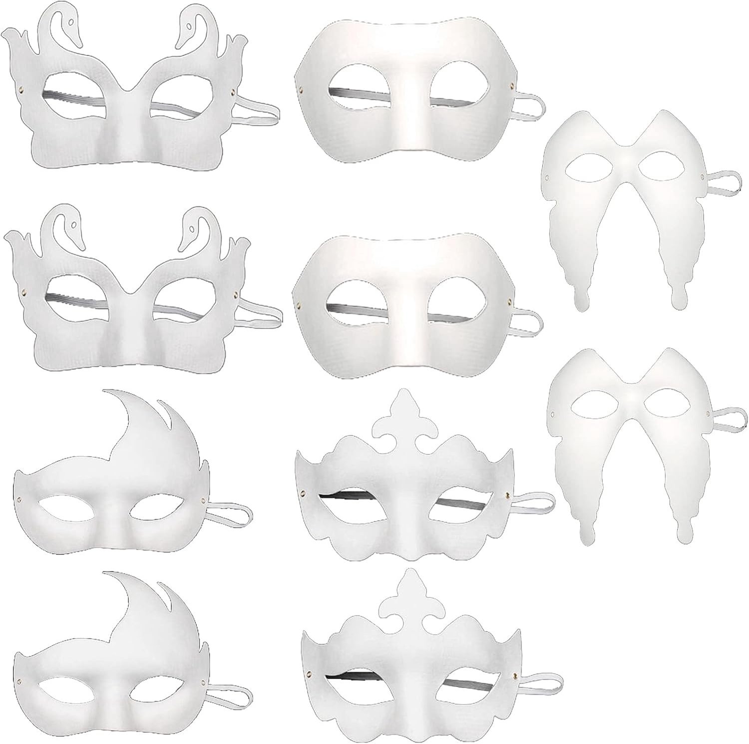 Set van 10 witte halve maskers voor een gemaskerd bal, feest, carnaval, rollenspel, opera (wit)