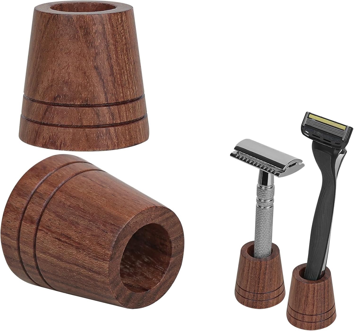 2-delige tandenborstel en scheermes houder, badkamer organizer voor Gillette Vector 3 en Harry's 5 scheermesjes (bruin)