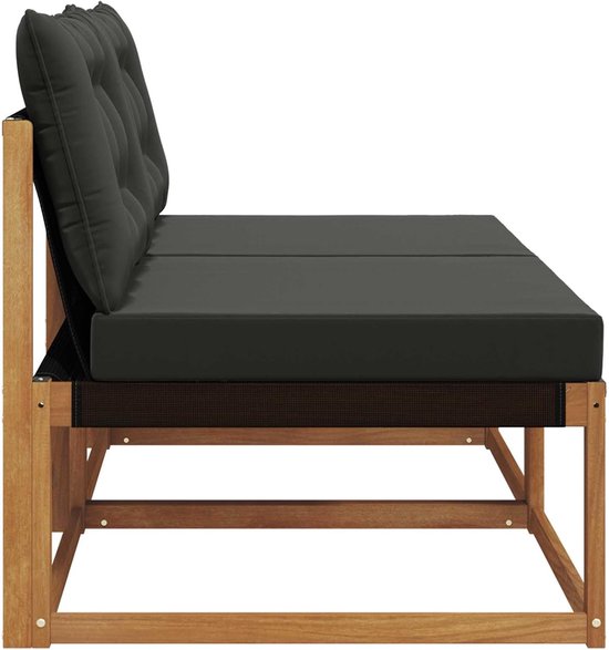 2 stuks outdoor middenbank van massief acacia in naturel met comfortabele kussens, modulaire tuinbankset voor terras, balkon, tuin, weerbestendige constructie — afbeelding 3