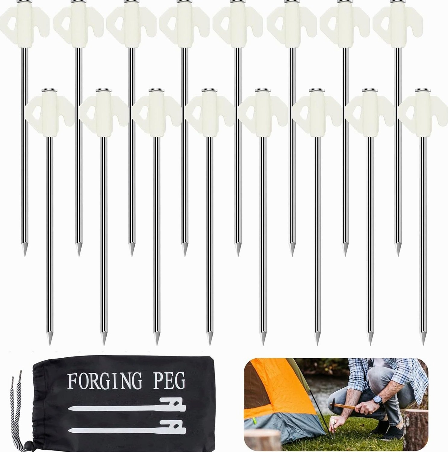 16x Sterke Stalen Tentpennen 20cm voor Camping & Tuin