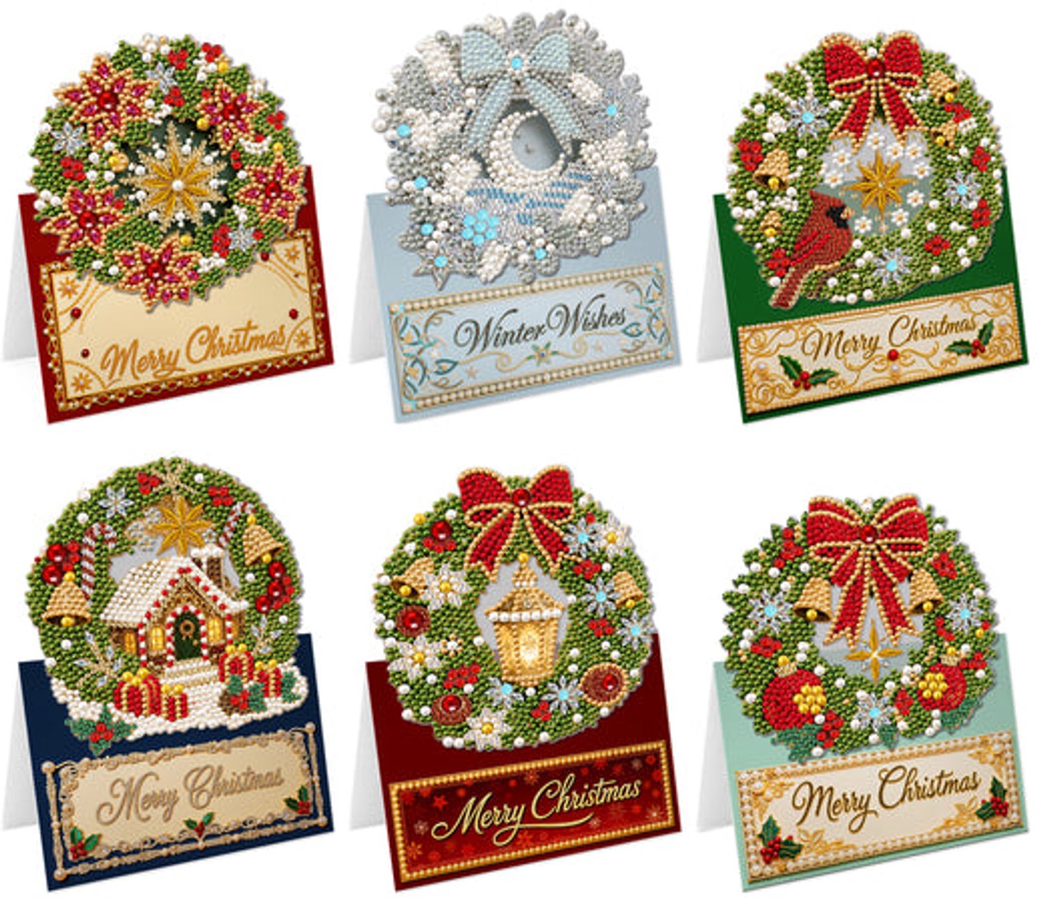 HisKes Diamond Painting Kerstkaarten – 6 stuks –Kerstkaarten diamond painting - Diamond painting kerstkaarten2026 - DIY Diamond Art-kerstkaarten – Kerstthema – Klein formaat – Kerstcadeau – 15x10 cm – Stijl C