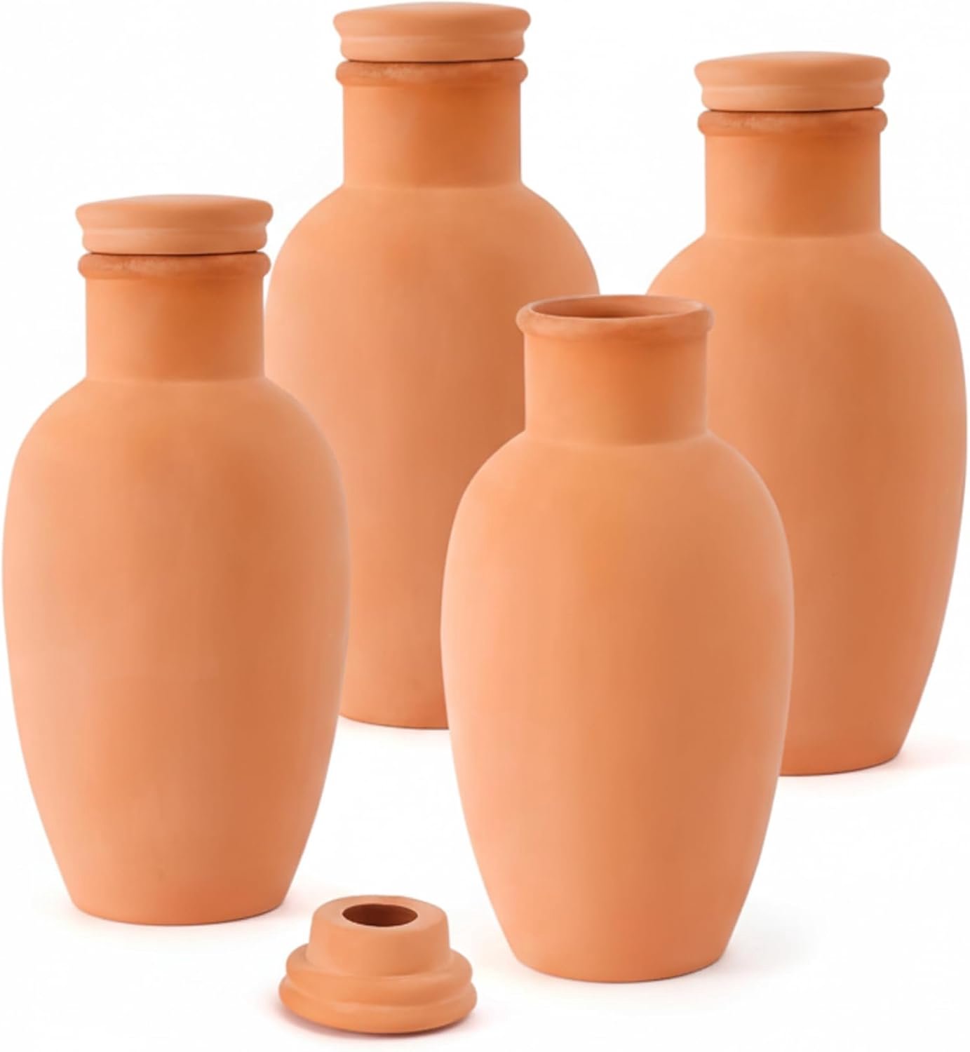 Set van 4 terracotta gietpotten, zelfbewaterende bollen voor planten - automatisch plantenwatersysteem met kleiirrigatiepikes voor binnen en buiten potplanten
