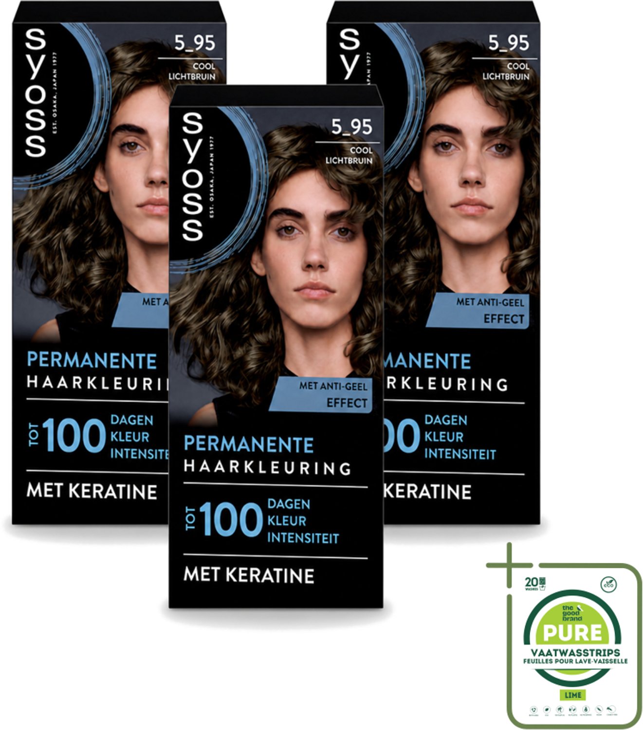 3 x SYOSS - Permanent Coloration 5-95 - Haarverf - Permanente Haarkleuring - Cool Lichtbruin - Grijsdekking - Vermindert Haarbreuk - Grootverpakking - Haarkleur - Haarkleuringscrème - Haarkleuringsmasker - Keratine - Haarkleuringsproduct
