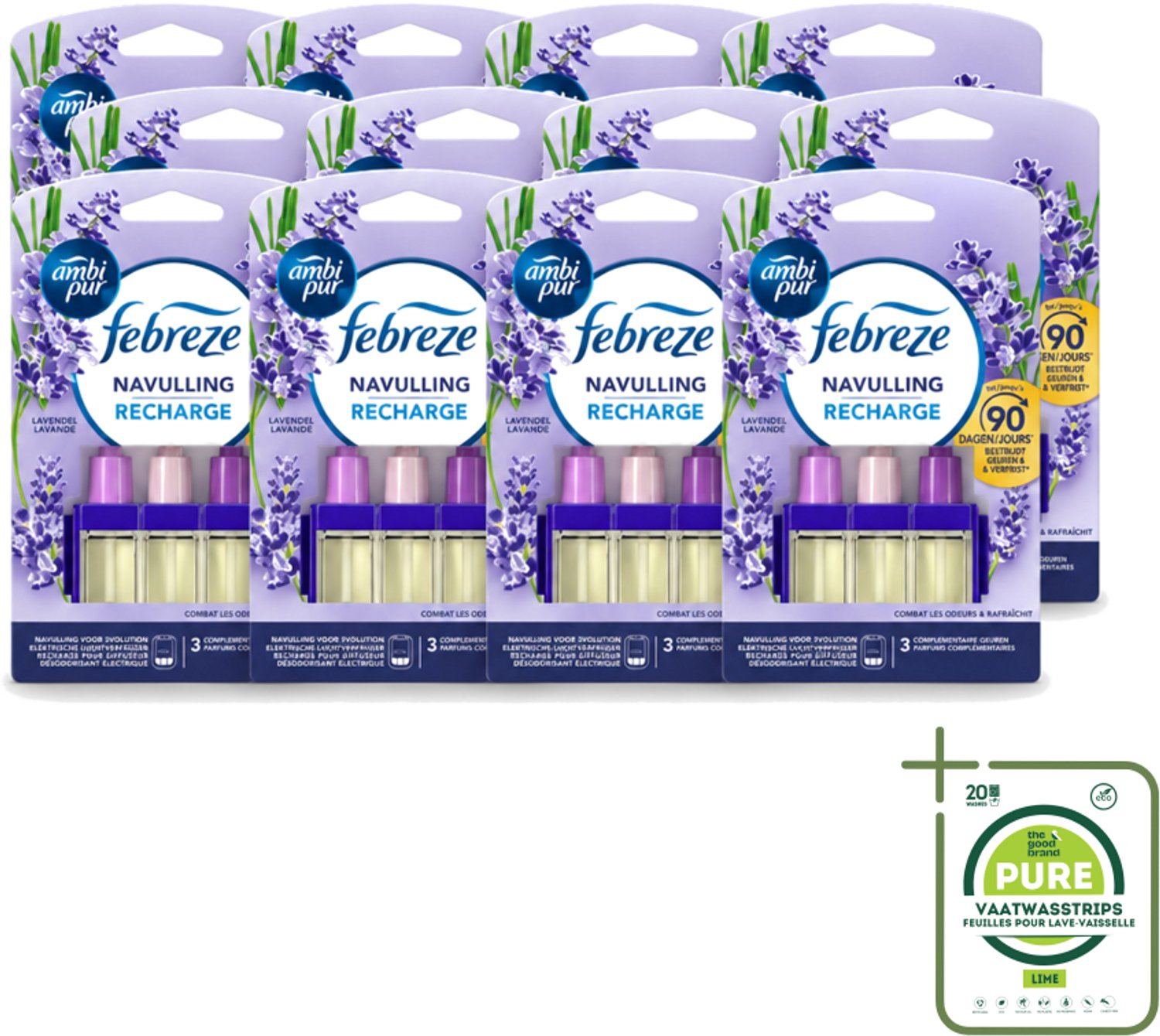 12 x Ambi Pur - 3Volution - Navulling - Lavendel - 20 ml - Grootverpakking - Vaatwasstrips - Geurverspreider - Lavendel - Frisheid - Geurblindheid - Nare Geuren