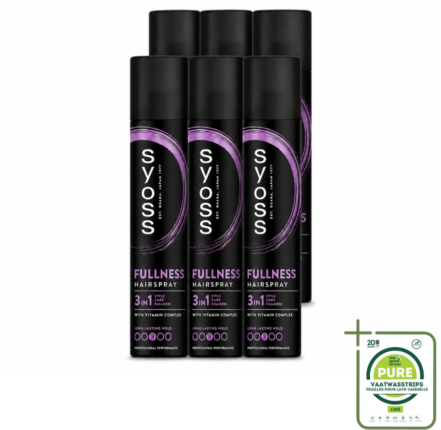 6 x Syoss - Fullness - Haarspray - Volumineus Zonder Gewicht - 300 ml - Grootverpakking - Vaatwasstrips - Haarspray - Volume - Volle Haar - Luchtige Haar - Fijn Haar