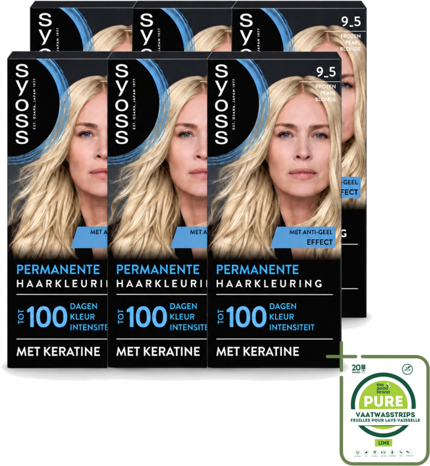 6 x SYOSS - Coloration 9-5 Frozen Pearl Blonde - Haarverf - Grijsdekking - Vermindert Haarbreuk - Grootverpakking - Vaatwasstrips - Permanente Haarkleuring - Haarkleur - Grijsdekking - Keratine - Haarkleur Intensiteit