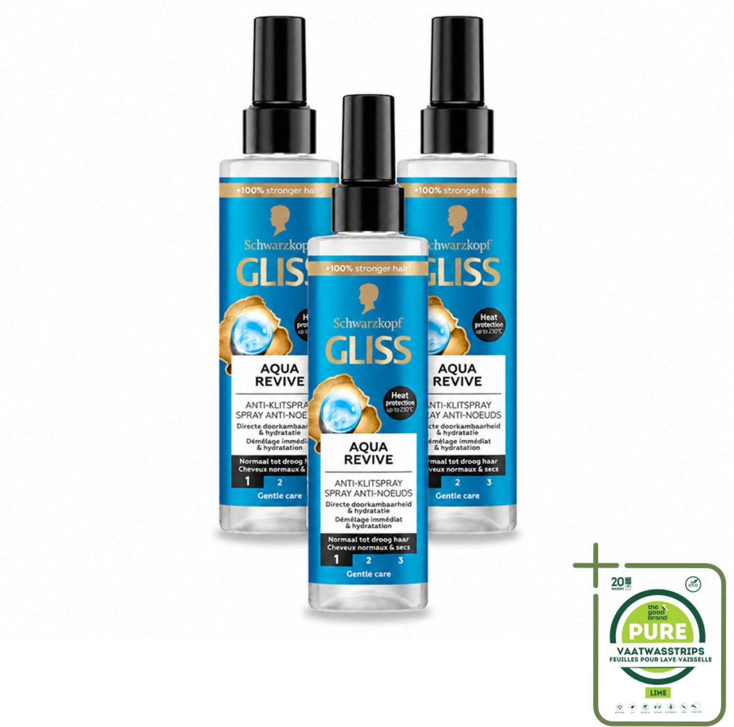 3 x Gliss - Anti-Klit Spray Aqua Revive - Voor Hydraterend en Makkelijk Doorkambaar Haar - 200 ml - Grootverpakking - Hydraterende Spray - Droog Haar - Klitvrij Haar - Doorkambaarheid - Aquaporine Complex