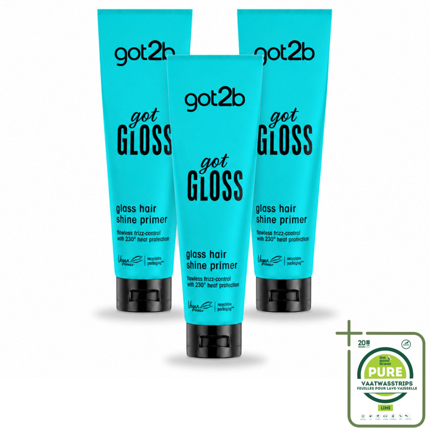 3 x Got2B - Haarprimer - Got Gloss - 150 ml - Grootverpakking - Haarprimer - Glans - Pluiscontrole - Hittebescherming - Haarstyling