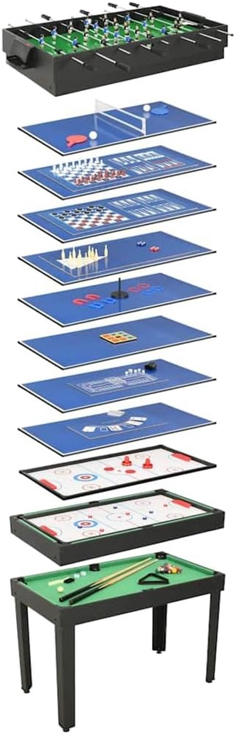 15-in-1 multigame-tafel, 121 x 61 x 82 cm, speeltafel voor kinderen, speelkamer, biljart tafelvoetbal, tafeltennis, hockey, schaak