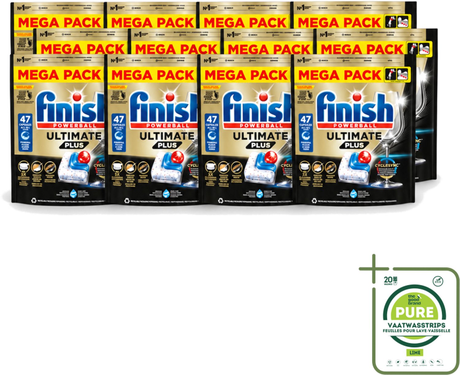 12 x Finish - Vaatwasmiddel - Ultimate Plus All in One Regular - Krachtige Alles-in-1 Reiniging - 47 capsules - Grootverpakking - Vaatwasmiddel - Vaatwasser - Reinigingscapsule - Glans - Aangekooken Etensresten