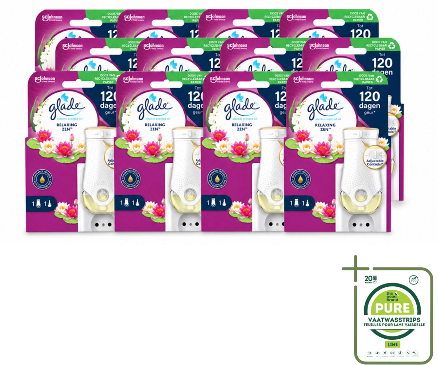12 x Glade - Houder Elektrische Olie - Relaxing Zen - Grootverpakking - Vaatwasstrips - Relaxatie - Ontspanning - Geur - Sfeer - Sfeerontspanning