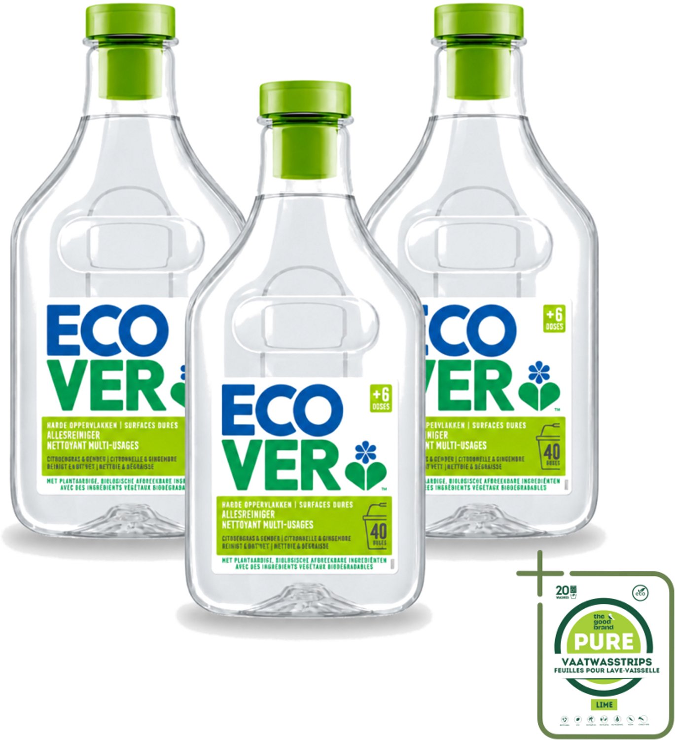 3 x Ecover - Allesreiniger - Citroengras & Gember - 1 liter - Grootverpakking - Vaatwasstrips - Allesreiniger - Citroengras - Gember - Natuurlijke Reiniger - Plantaardige Reiniger