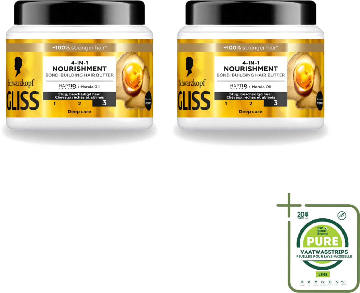 2 x Gliss - Haarmasker - 4in-1 Hair Butter - Voor Intensieve Herstelverzorging - 400 ml - Grootverpakking - Vaatwasstrips - Haarmasker - Haarherstel - Haarvoeding - Droog Haar - Beschadigd Haar