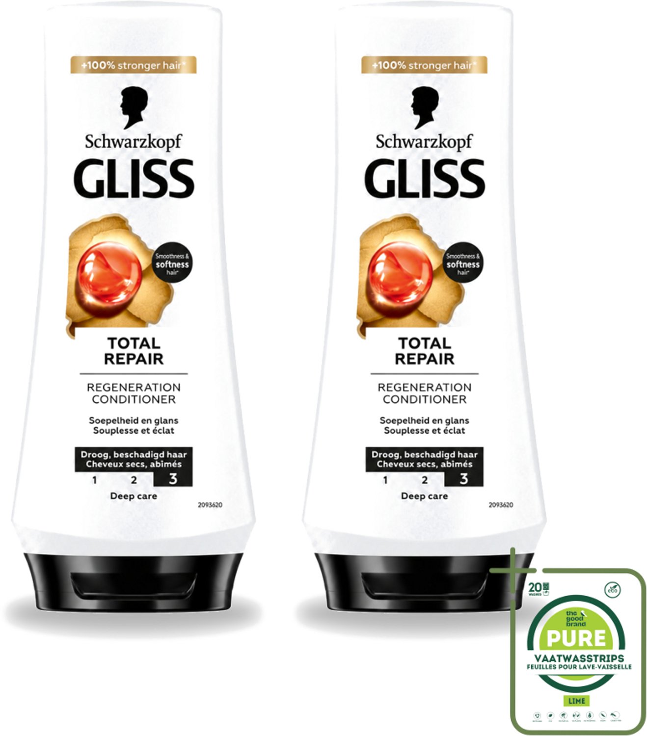 2 x Gliss - Hair Repair - Conditioner voor Totaal Herstel - 200 ml - Grootverpakking - Vaatwasstrips - Haarherstel - Droog Haar - Beschadigd Haar - Haarverzorging - Keratine