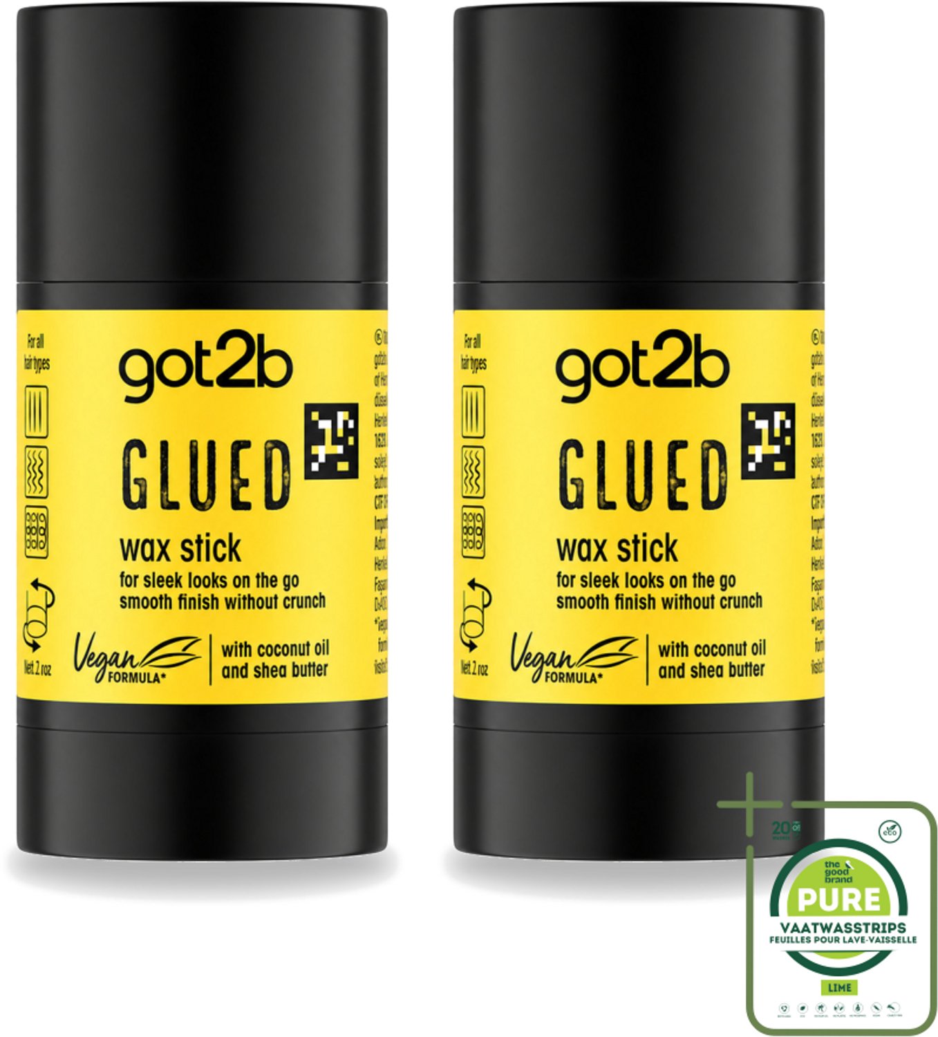 2 x Got2B - Wax Stick - Glued - 50 g - Grootverpakking - Haartype - Strak Haar - Fixatie - Waxstick - Superglad