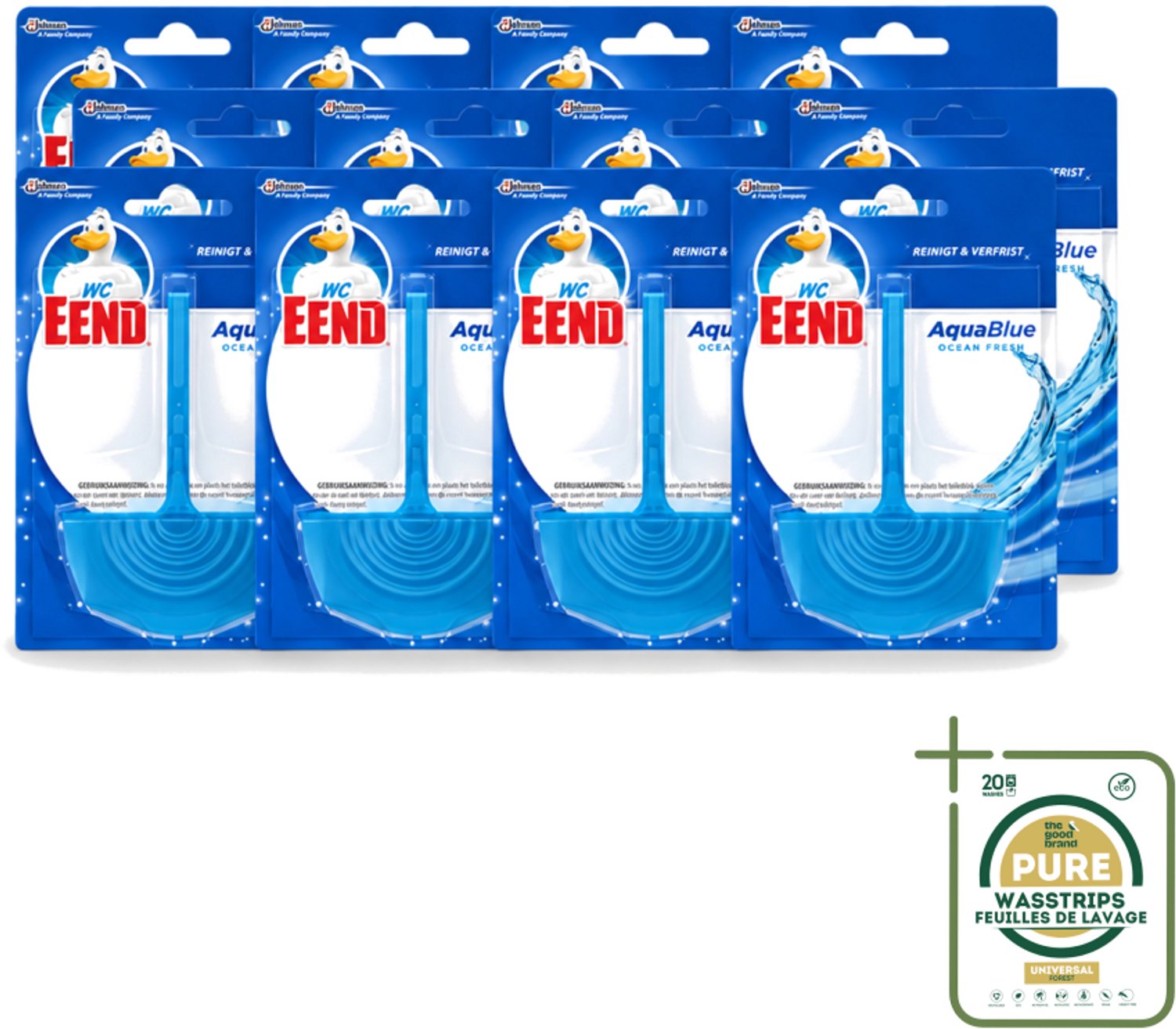 12 x WC Eend - Aqua Blue - Toiletblok - Kleurt Water Blauw & Verfrist - 40 gr - Wasstrips - Toiletblok - Blauw Spoelwater - Toilet Reinigen - Toilet Hygiëne - Toilet Frisheid