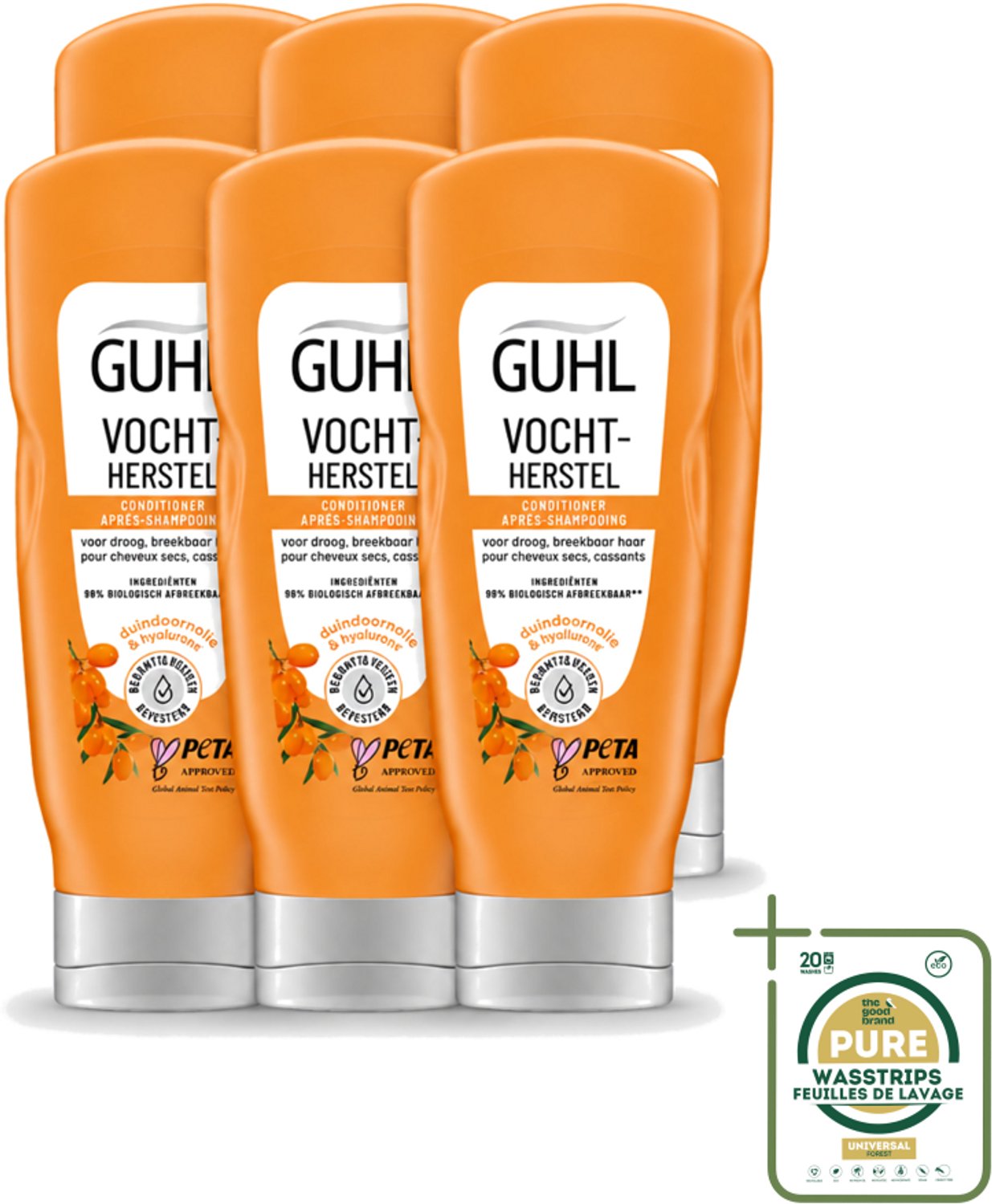 6 x Guhl - Crème Conditioner - Vochtbalans - 200 ml - Wasstrips - Haarvochtbalans - Droog Haar - Hydratatie - Haarverzorging - Crèmespoeling