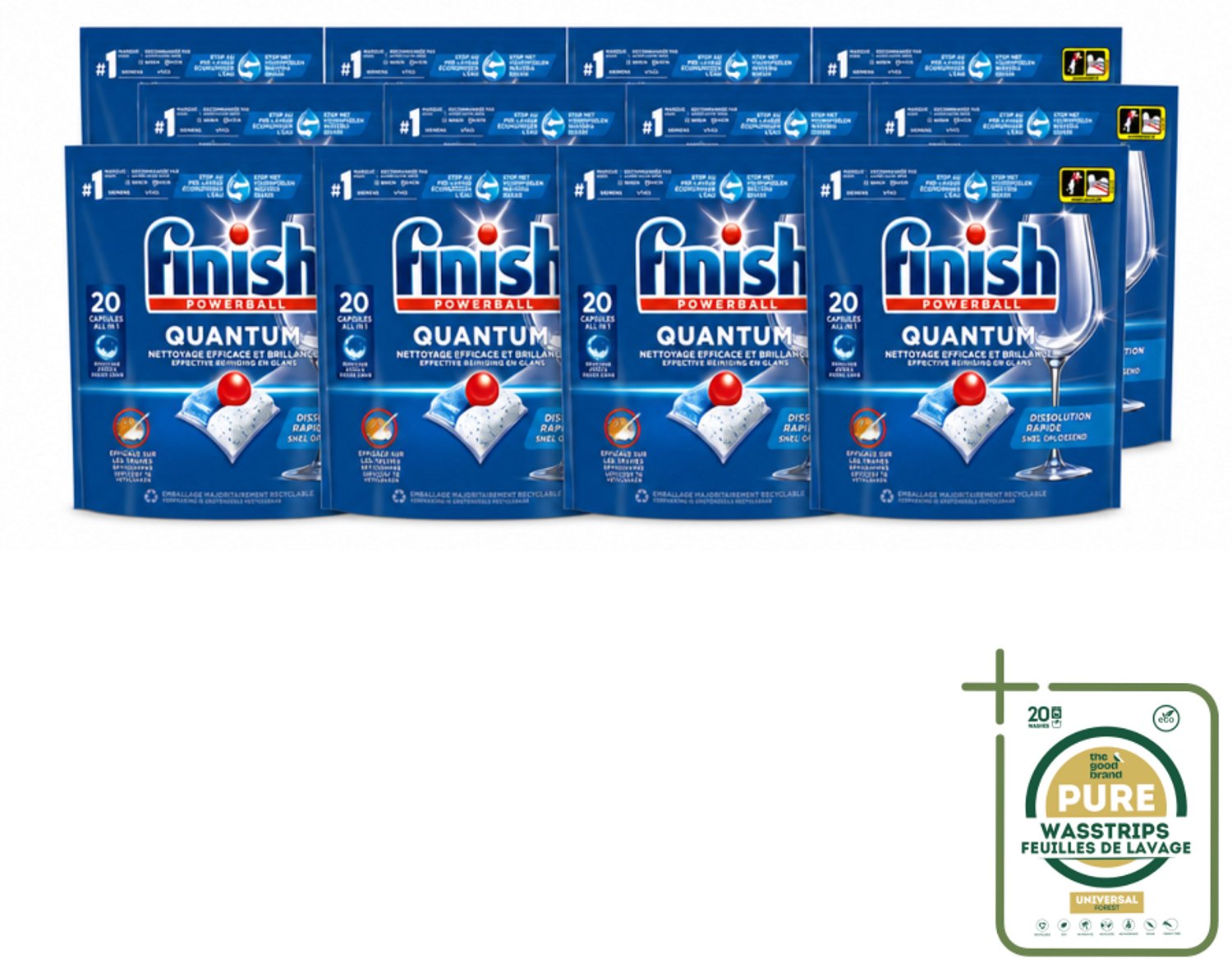 12 x Finish - Vaatwasmiddel - Quantum Vaatwastabletten Regular - Diepe Reiniging - 20 capsules - Wasstrips - Vaatwasmiddel - Vaatwasmiddel Quantum - Vaatwasmiddel Regular - Vaatwasmiddel Diep Reinigen - Vaatwasmiddel Glans