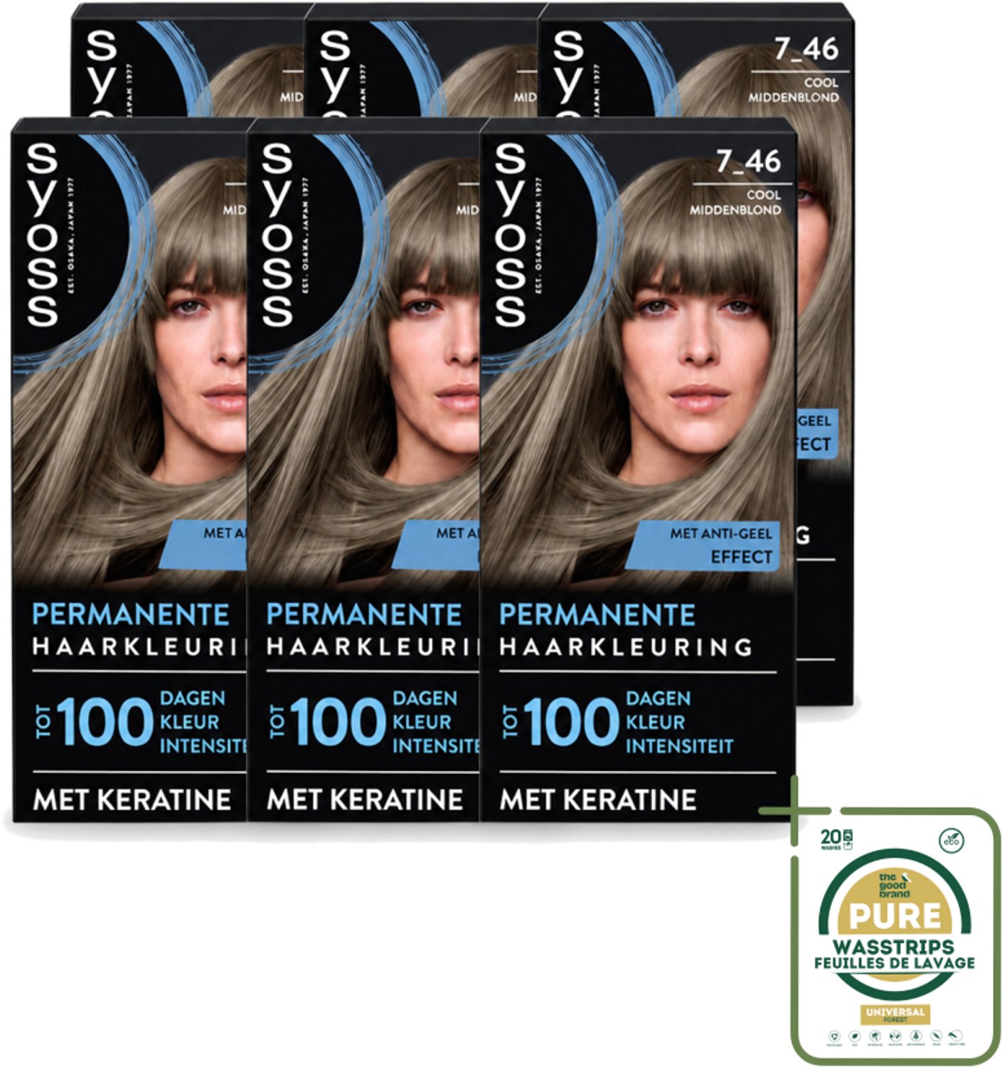 6 x SYOSS - Coloration 7-46 Cool Middenblond - Haarverf - Grijsdekking - Vermindert Haarbreuk - Wasstrips - Haarverf - Permanente Haarkleur - Grijsdekking - Keratine - Haarmasker