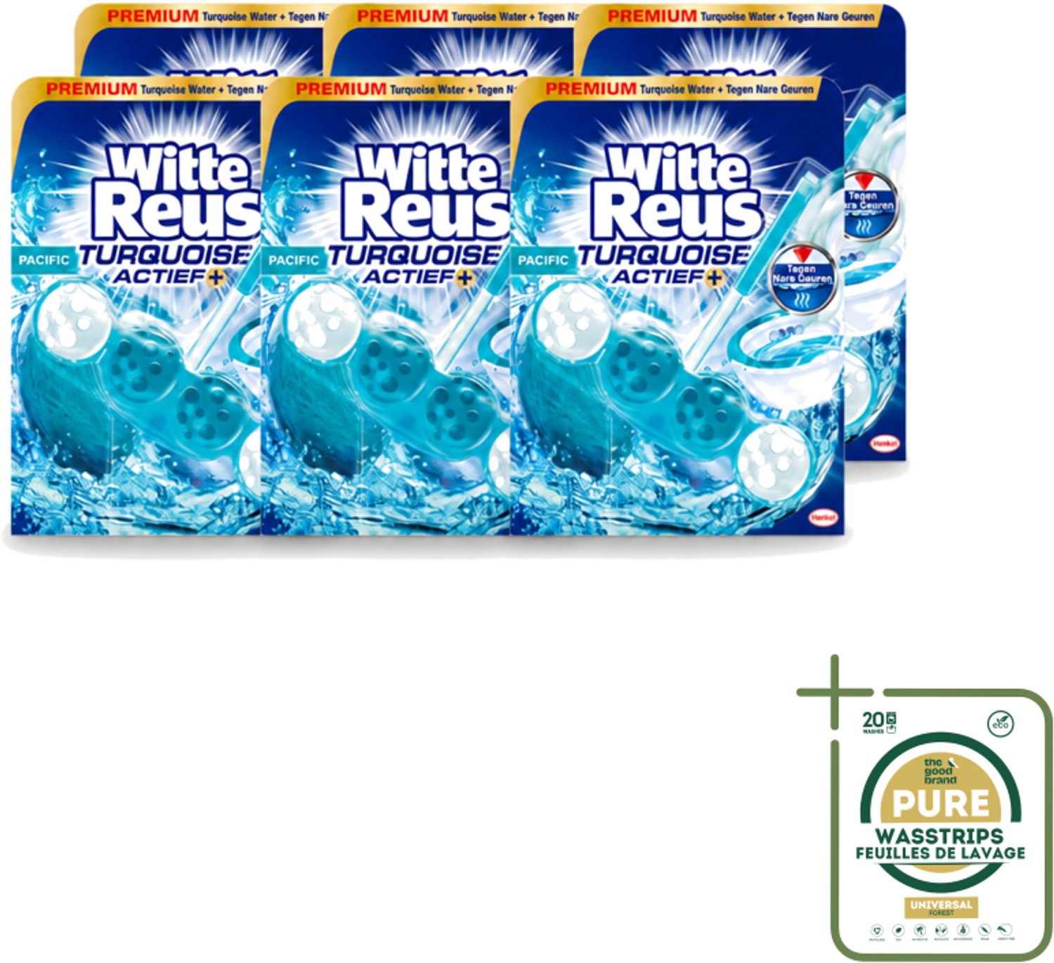 6 x Witte Reus - Turquoise Actief Toiletblok - 1 Toiletblok - Wasstrips - Toiletblok - Reiniging - Frisheid - Schone Toilet - Turquoise Water