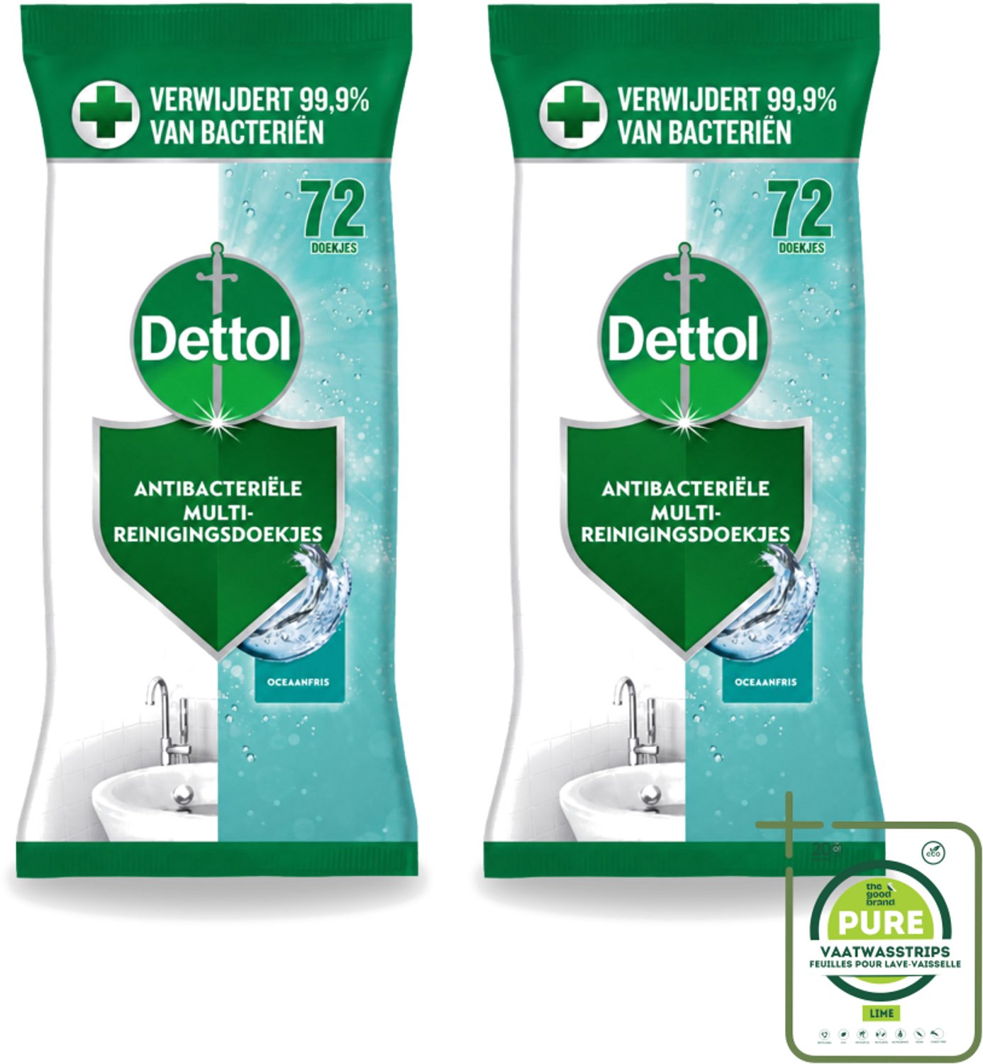 2 x Dettol - Reinigingsdoekjes - Oceaanfris - Antibacteriële Reiniging - 72 Doekjes - Grootverpakking - Reinigingsdoekjes - Oceaangeur - Antibacteriële Doekjes - Hygiëne - Reiniging