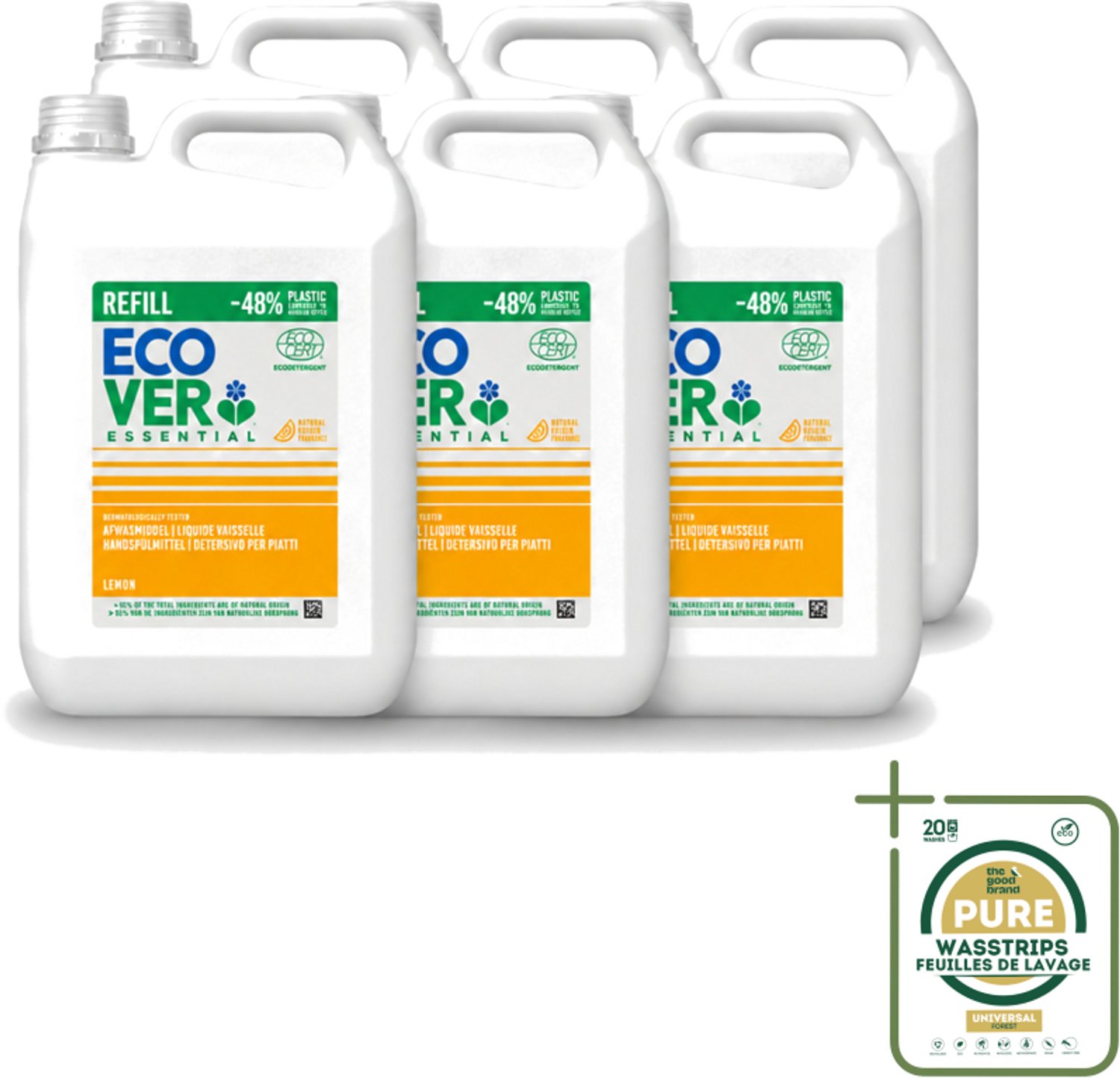 6 x Ecover - Afwasmiddel - Essential Citroen - 5 liter - Wasstrips - Afwasmiddel Citroen - Natuurlijk Afwasmiddel - Plantaardig Afwasmiddel - Vet Afbreekend Afwasmiddel - Milieuvriendelijk Afwasmiddel