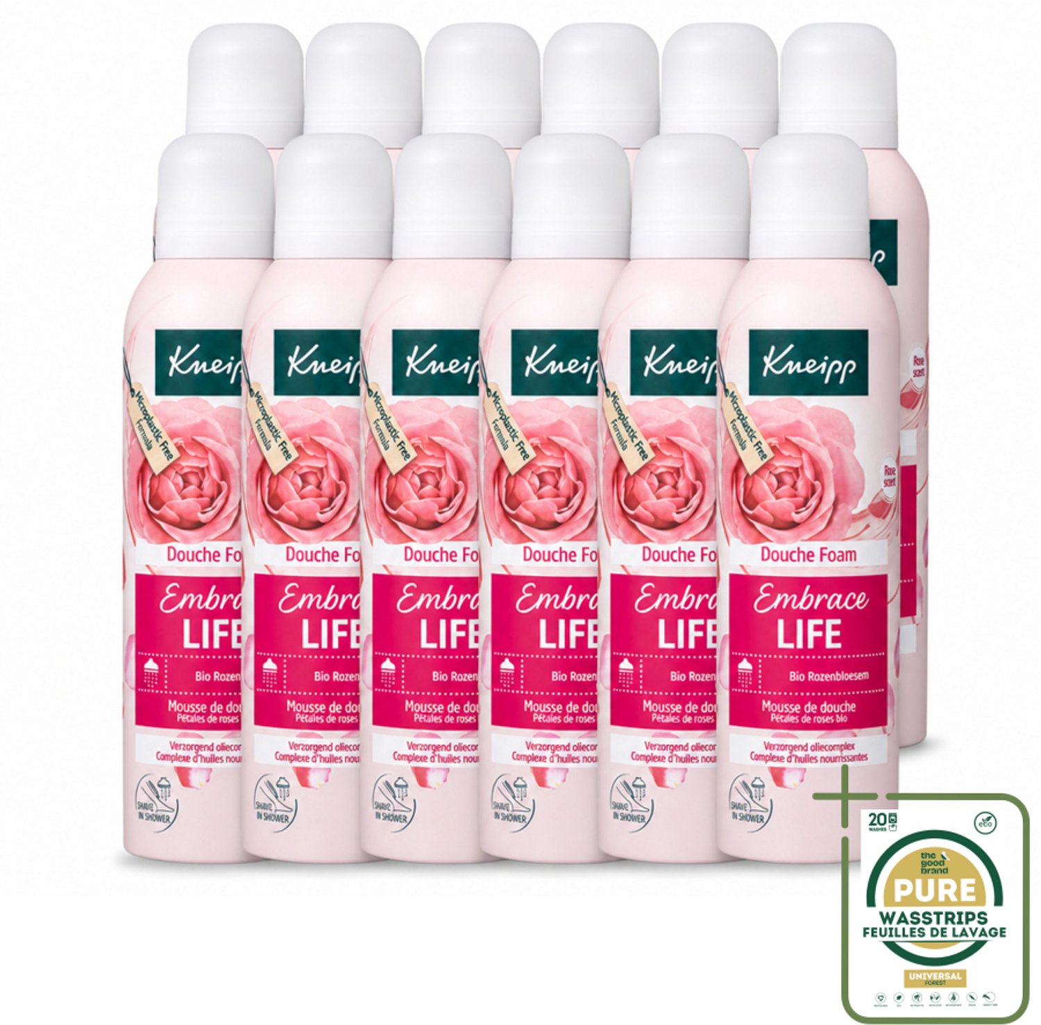 12 x Kneipp - Douche schuim - Embrace Life - Anti‑Aging verzorging - 200 ml - Wasstrips - Douche Schuim - Roze Geur - Huid Verzorging - Anti-aging - Vrouwelijke Geur