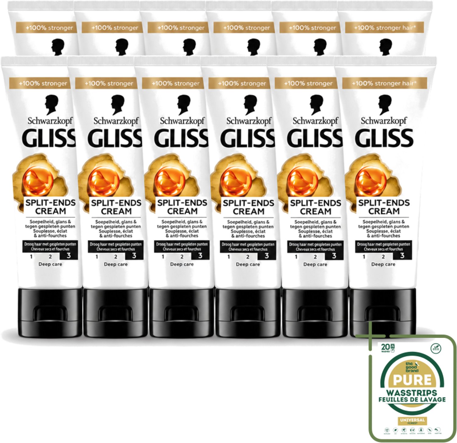 12 x Gliss - Split-Ends Cream - Tegen Gespleten Haarpunten - 50 ml - Wasstrips - Gespleten Haarpunten - Haarverzorging - Haarstructuur - Haarbreuk - Haarversterking