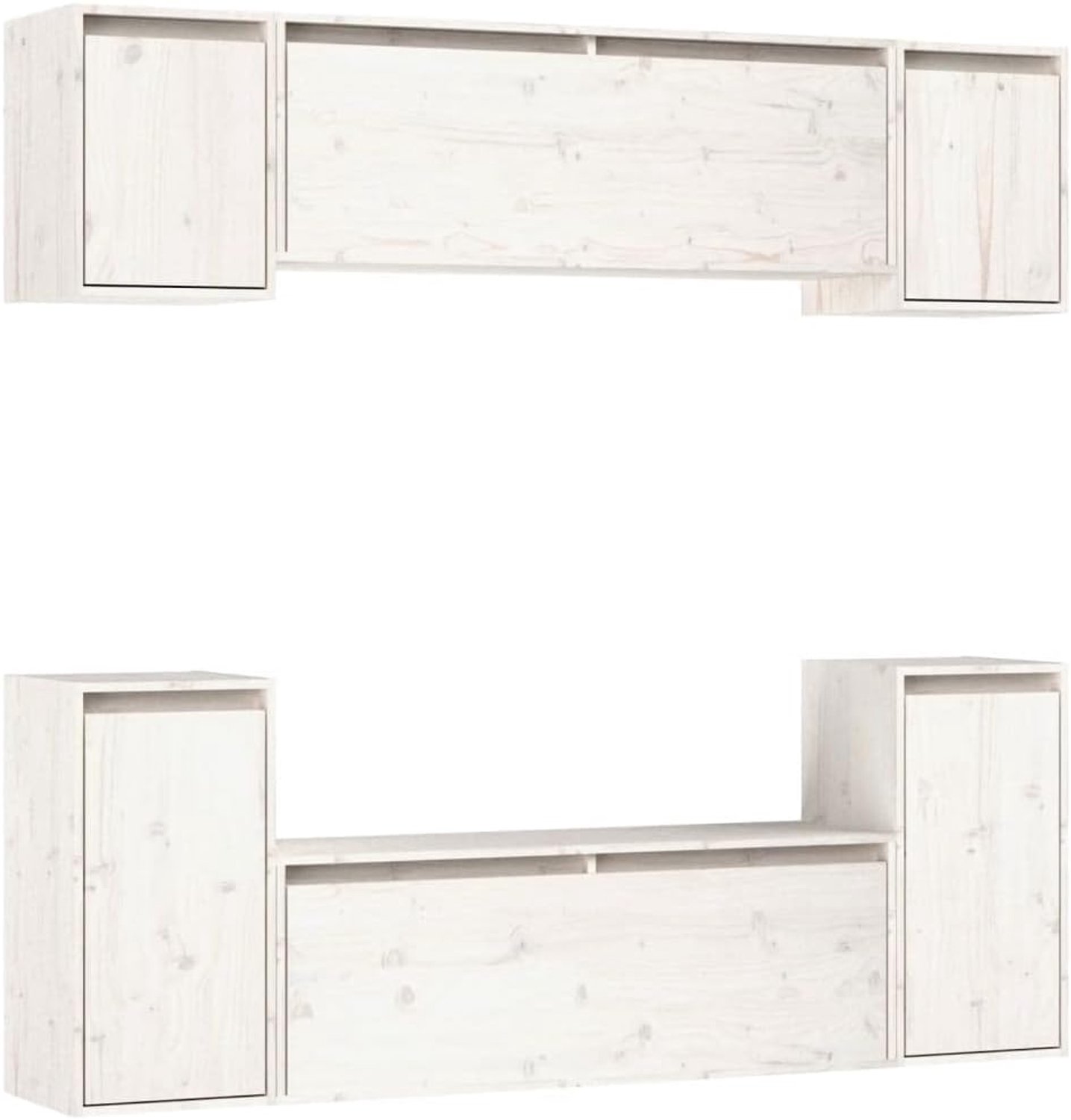 TV-kasten 6 stuks wit massief grenenhout commode tv-standaard tv-kast voor kantoor, woonkamer, slaapkamer