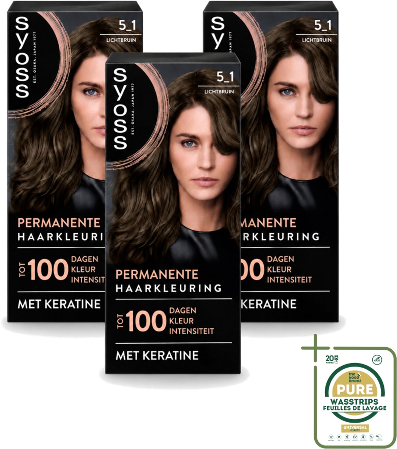 3 x SYOSS - Permanent Coloration 5-1 - Haarverf - Permanente Haarkleuring - Lichtbruin - Grijsdekking - Wasstrips - Haarkleuring - Permanente Haarkleuring - Grijsdekking - Keratine - Haarverf