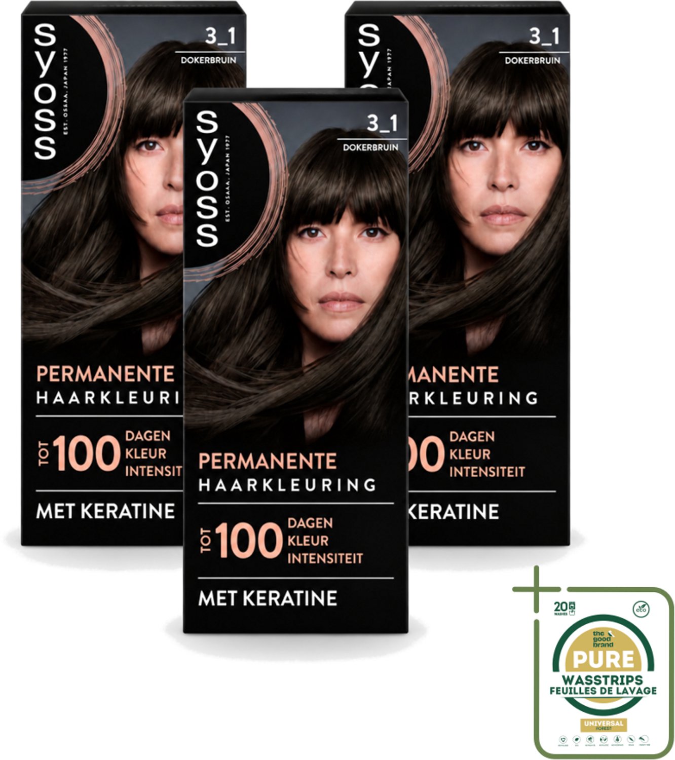 3 x SYOSS - Permanent Coloration 3-1 - Haarverf - Permanente Haarkleuring - Donkerbruin - Grijsdekking - Wasstrips - Haarkleur - Permanent Haarkleuring - Grijsdekking - Donkerbruin - Keratine-formule