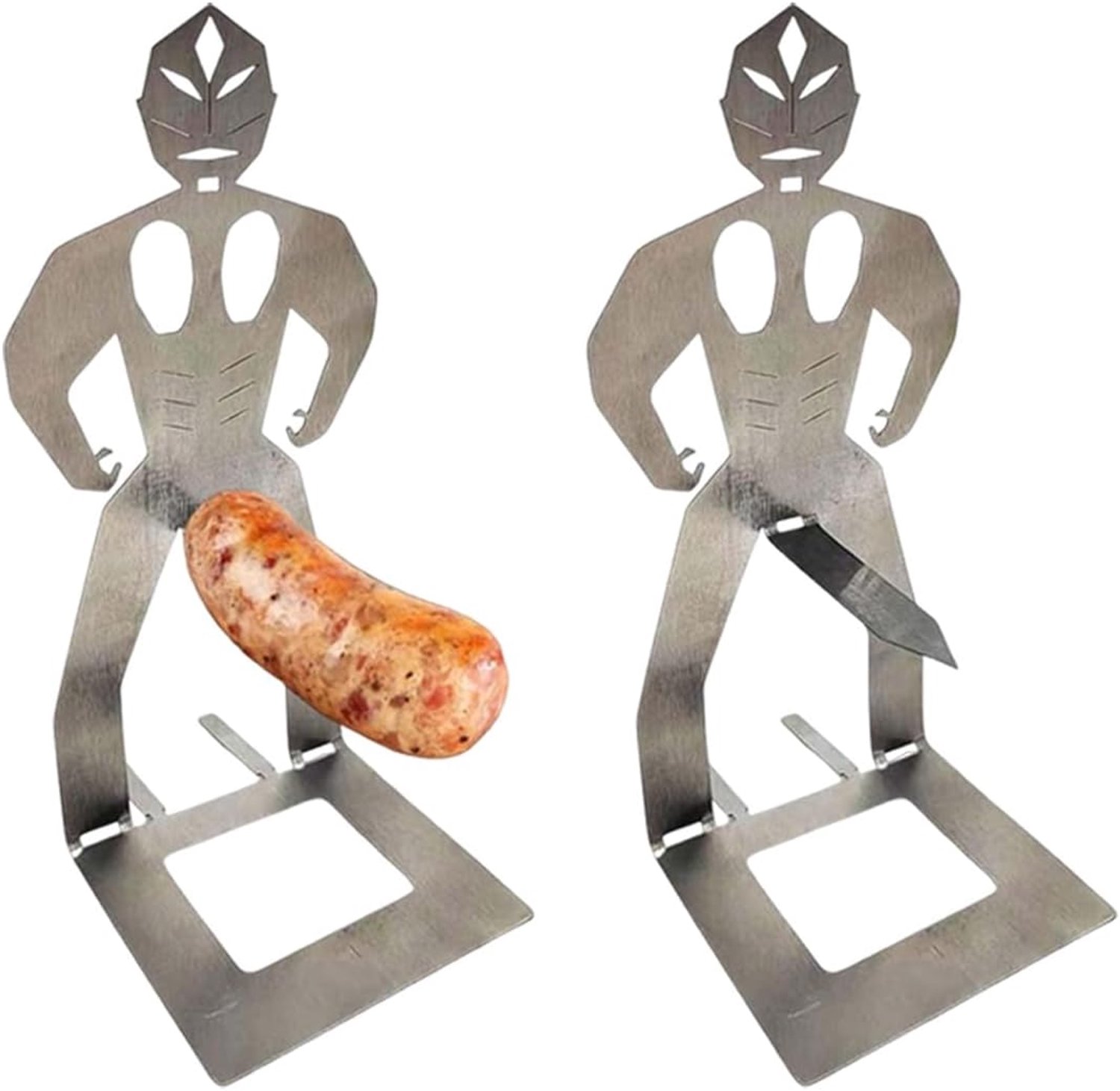 Grillworsthouder van roestvrij staal, 2 stuks, grillgeschenken voor mannen, creatieve staande man worst grillstandaard