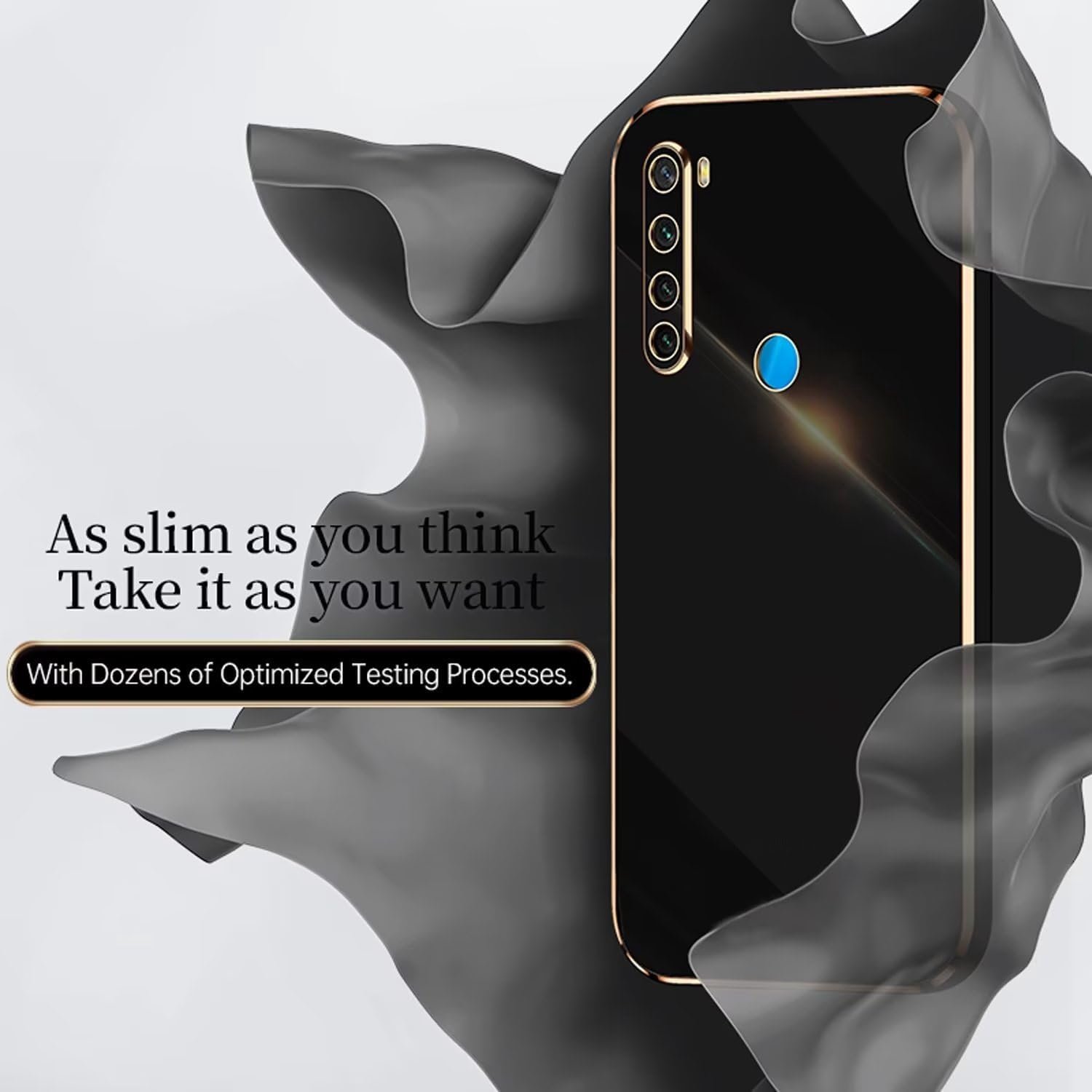 Hoesje voor Xiaomi Redmi Note 8 Case, Zachte TPU Siliconen Beschermhoes voor Dames en Meisjes, Beschermende Schokabsorptie Gouden Border Plating Telefoonhoes Cover Zwart