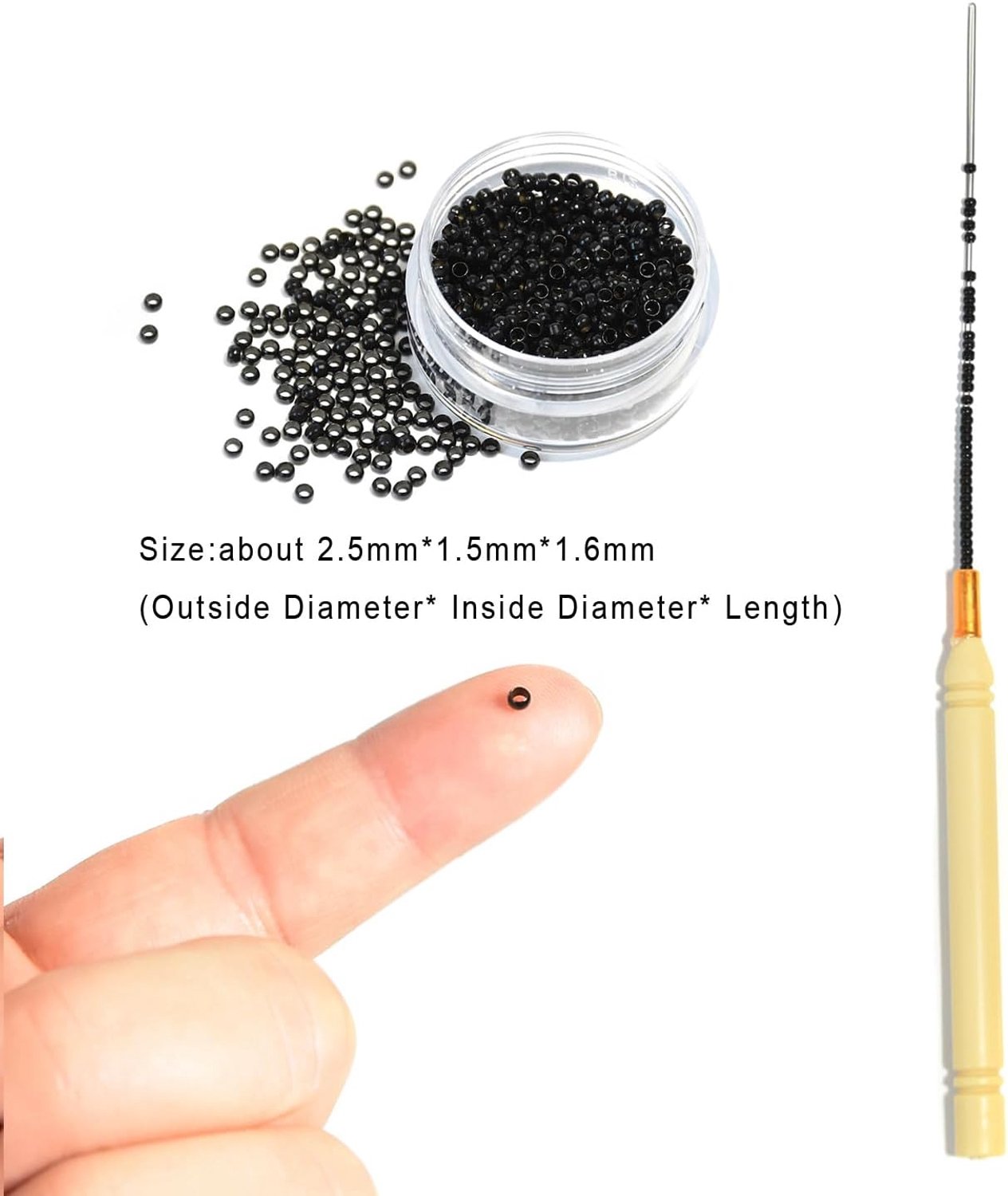 500 stks 2.5mm Koper Nano Rings Micro Links Ringen Kralen voor Hair Extensions Veer Extension Haar Kralen (Zwart)