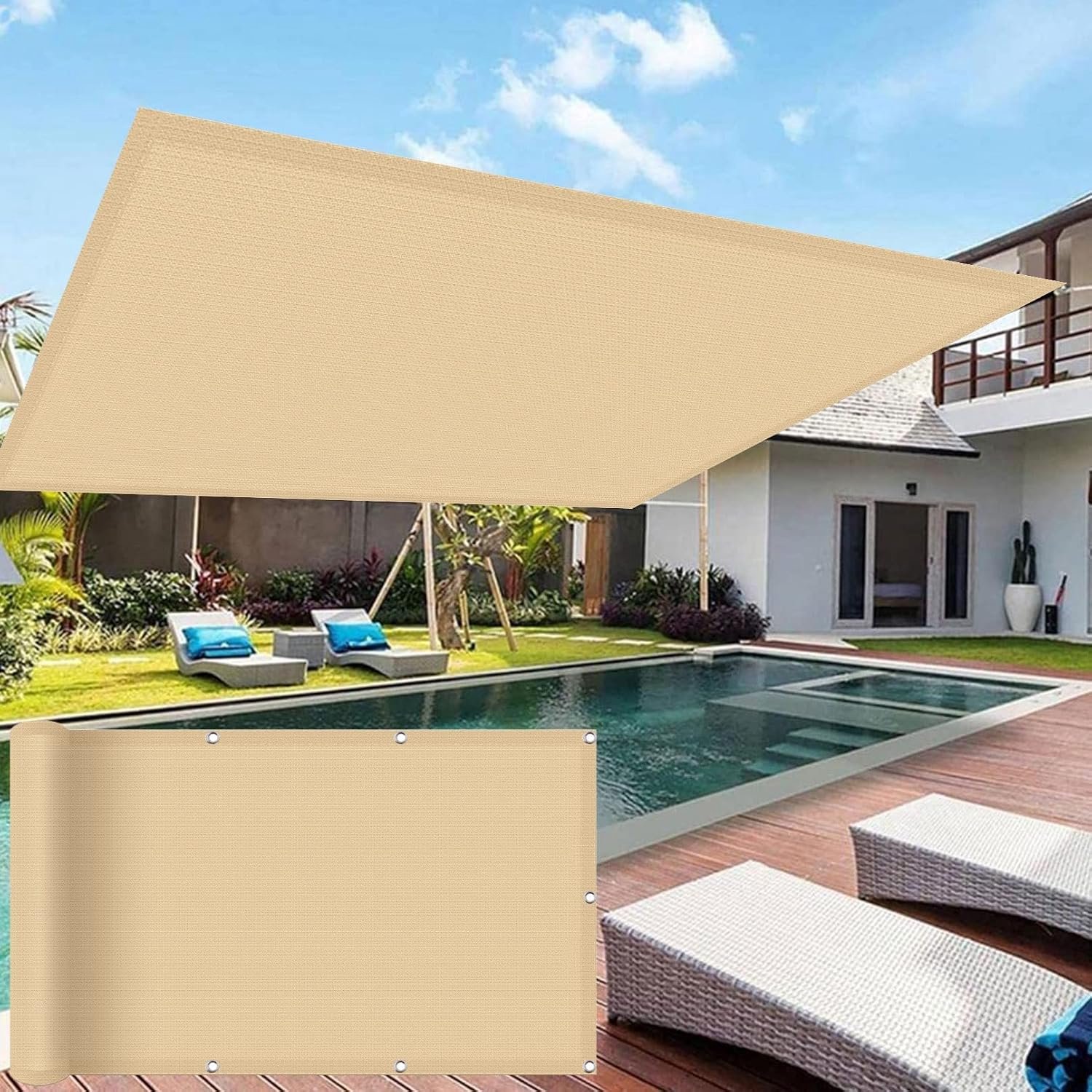 Ademend zonnescherm van 3,2 x 9,5 m, 95% UV-blokkering, rechthoekig ontwerp met bevestigingsset, aanpasbaar voor kasafdekking, balkon, terras en plantenbescherming, geel
