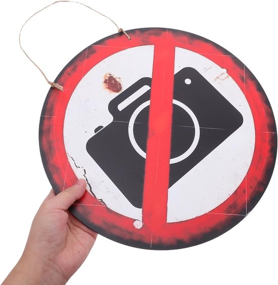 Vintage Houten Ronde No Photography Waarschuwingsbord Stevig Snel Te Monteren voor Privéclubs Restaurants Garage Decoratie Authentiek Retro Stijl Muurplaat — afbeelding 4