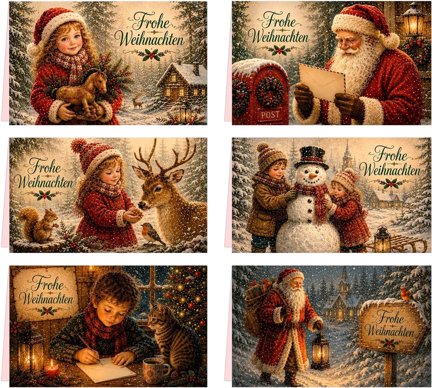 Kerstkaarten set - 12 vintage vouwkaarten - inclusief 12 kraftpapier enveloppen - perfect voor feestdagen - ShopVlot