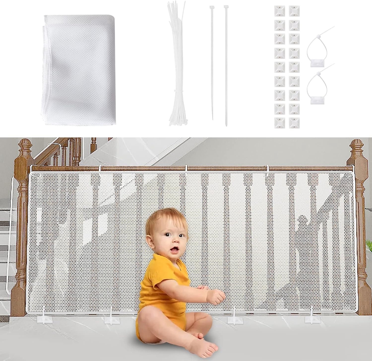 Veiligheidsnet voor Kinderen, Bescherming voor Balkon en Trap, 300 x 90 cm, Verstelbaar en Robuust, Ideaal voor Huisdieren en Speelgoed, Wit