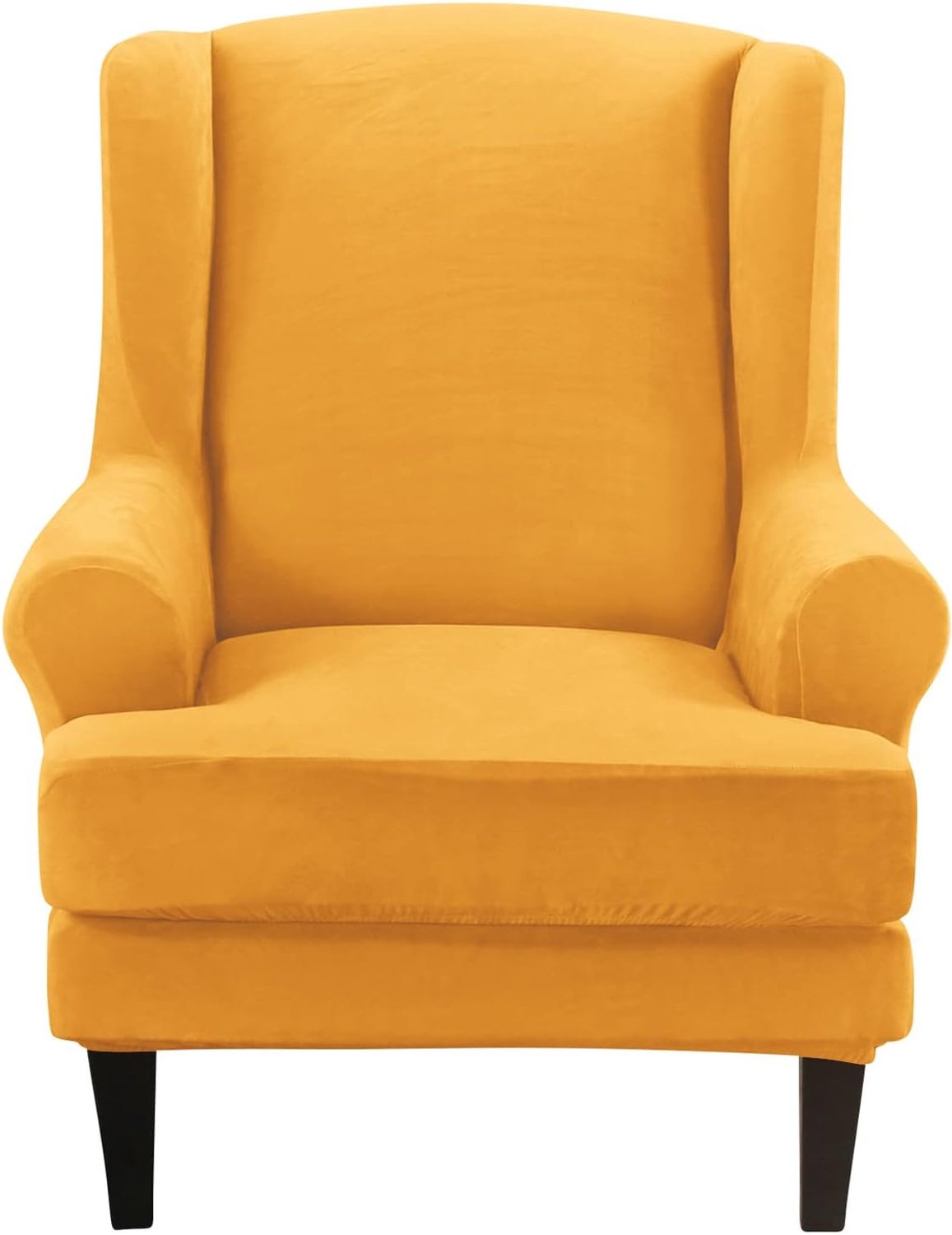 2 Stukken Fluweel Vleugelstoel Slipcovers, Zachte Stijlvol Bankhoes Universele Washable Wingback Stoel Slipcover met Kussenhoes voor Woonkamer-goud