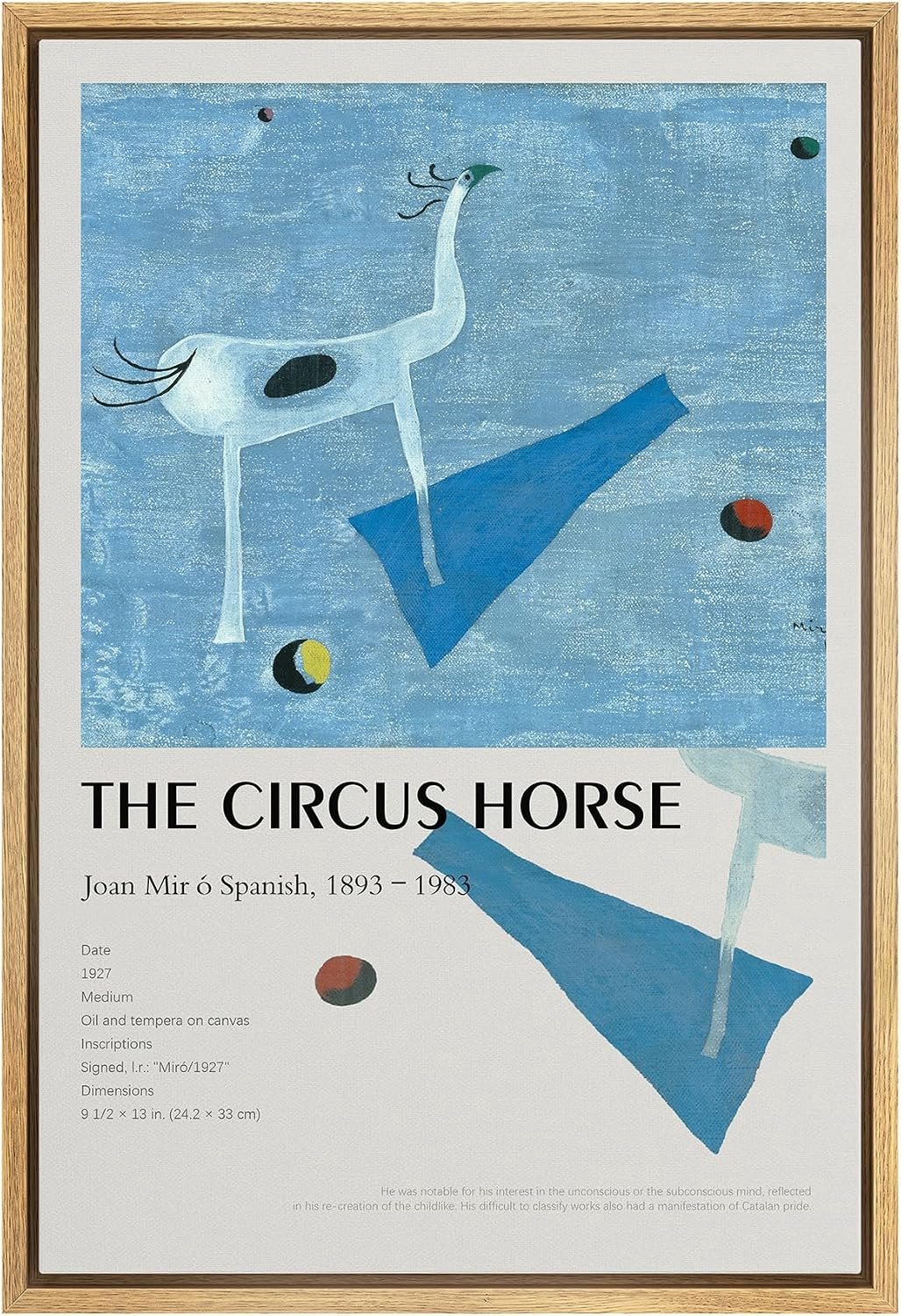 Ingelijste canvasafbeelding, motief: The Circus Horse Master Aritst Joan Miro, olieverfschilderij, minimalisme, modern, voor woonkamer, slaapkamer, kantoor, 40,6 x 61 cm